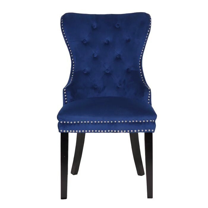 Erica Wood Legs Chair Finish with Velvet Fabric in Navy - Image 4