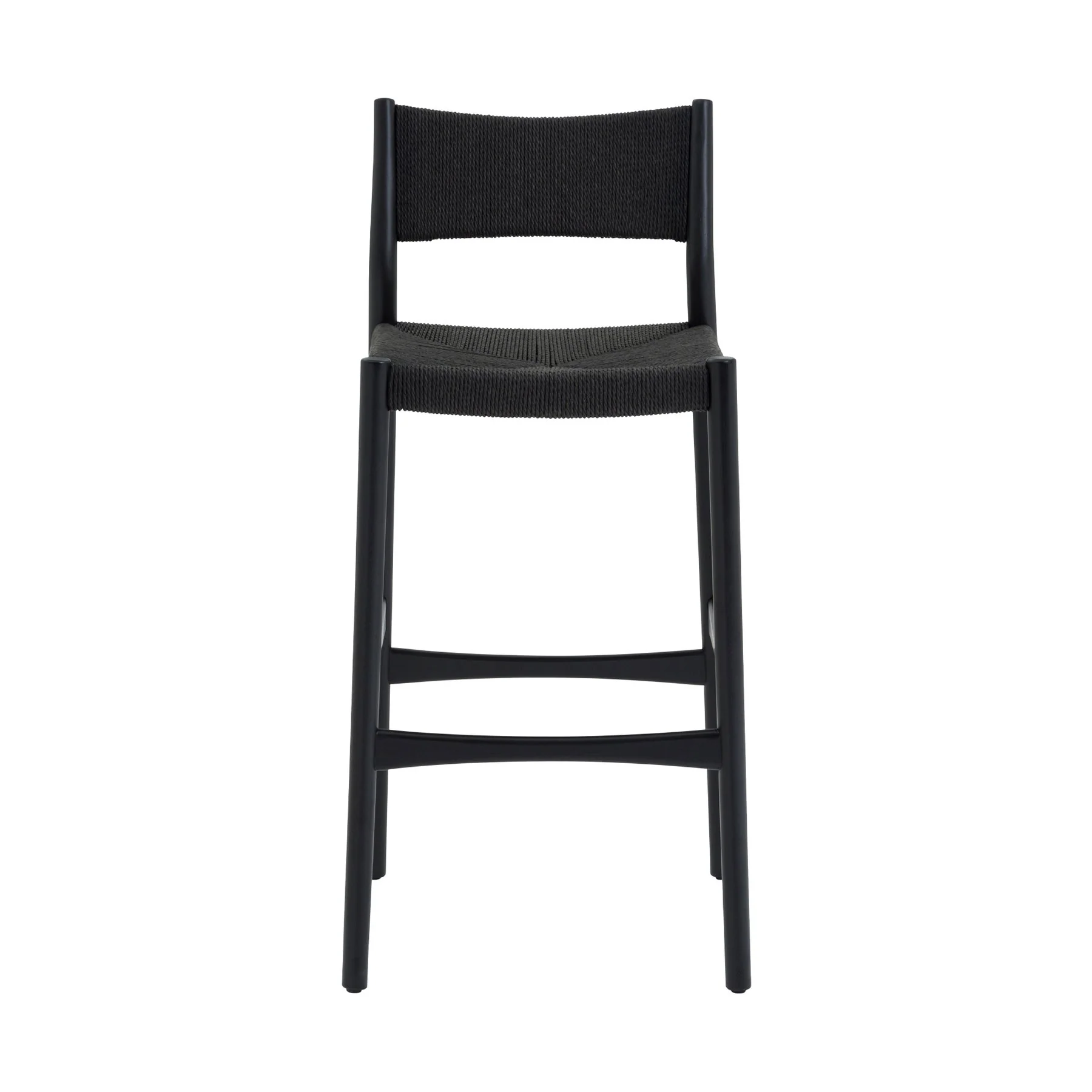 Erie Black Woven Paper Cord and Wood Counter Stool - Image 2