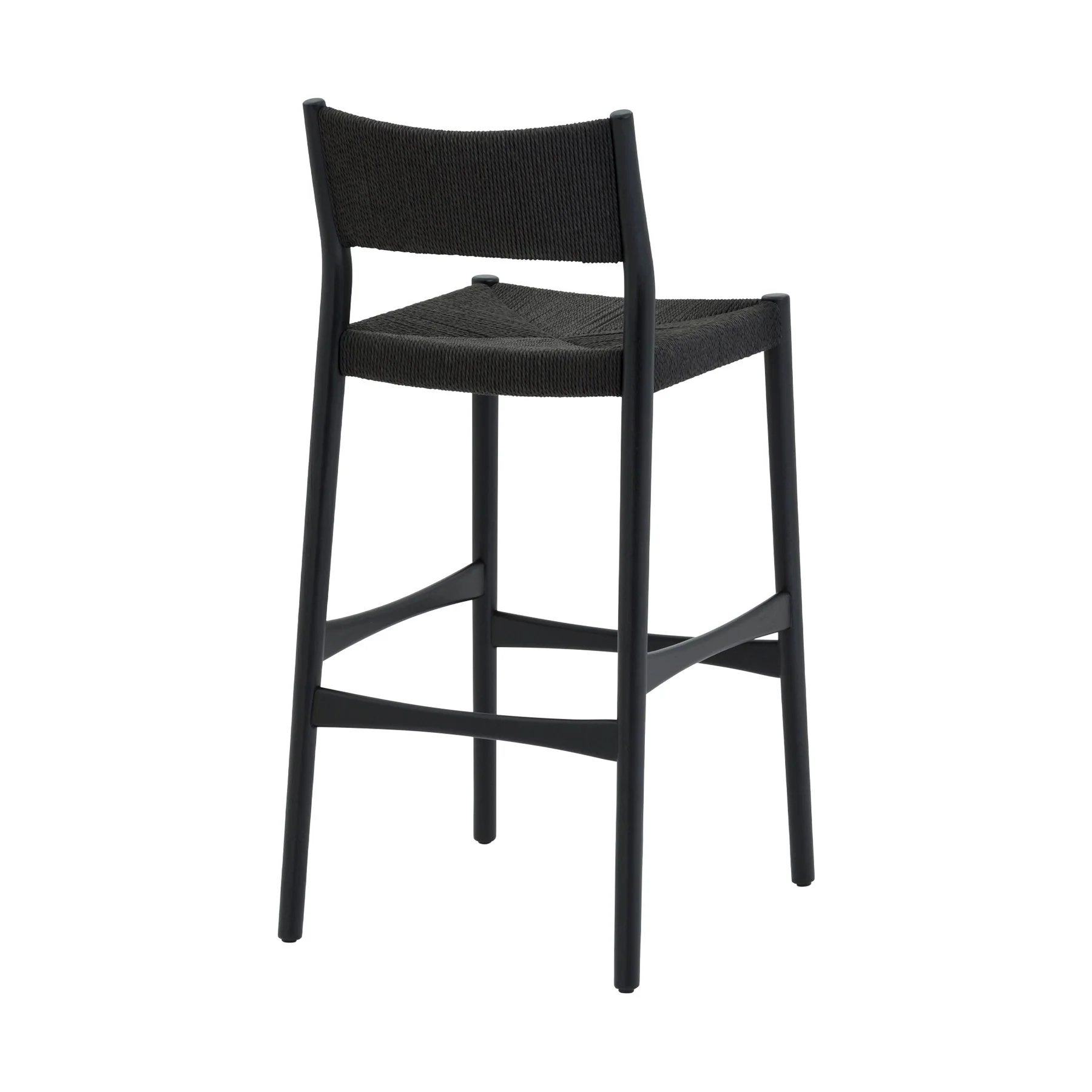 Erie Black Woven Paper Cord and Wood Counter Stool - Image 4