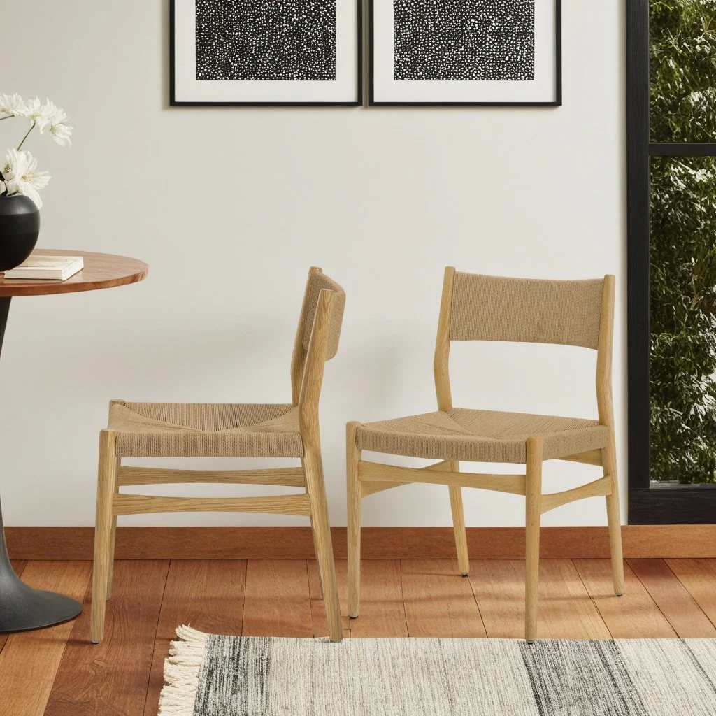 Erie Woven Paper Cord and Oak Wood Dining Chairs - Set of 2 - Image 11