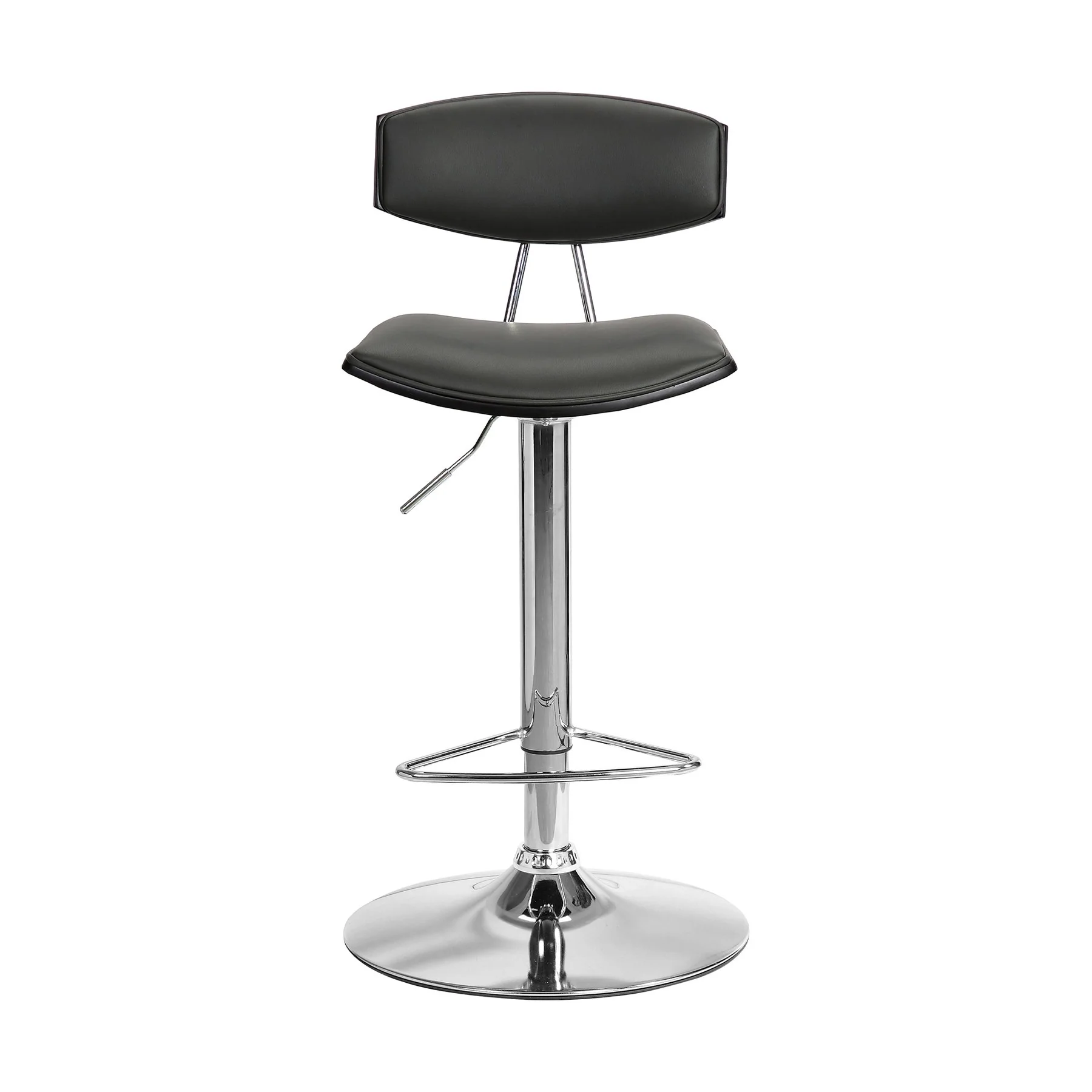 Erik Adjustable Gray Faux Leather Swivel Barstool with Chrome Base - Image 2