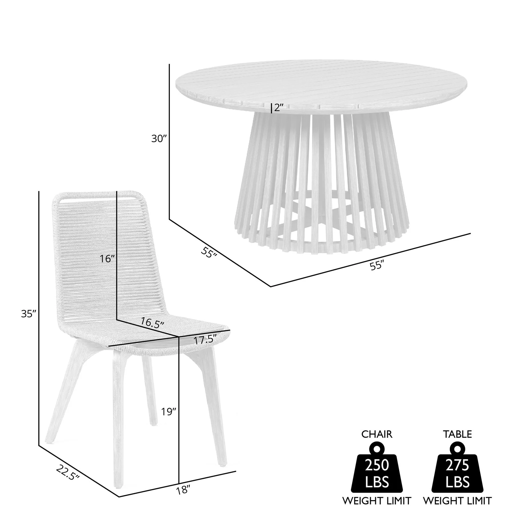 Escondido Island Outdoor Patio 5 Piece Round Dining Set in Eucalyptus Wood and Gray Rope - Image 10