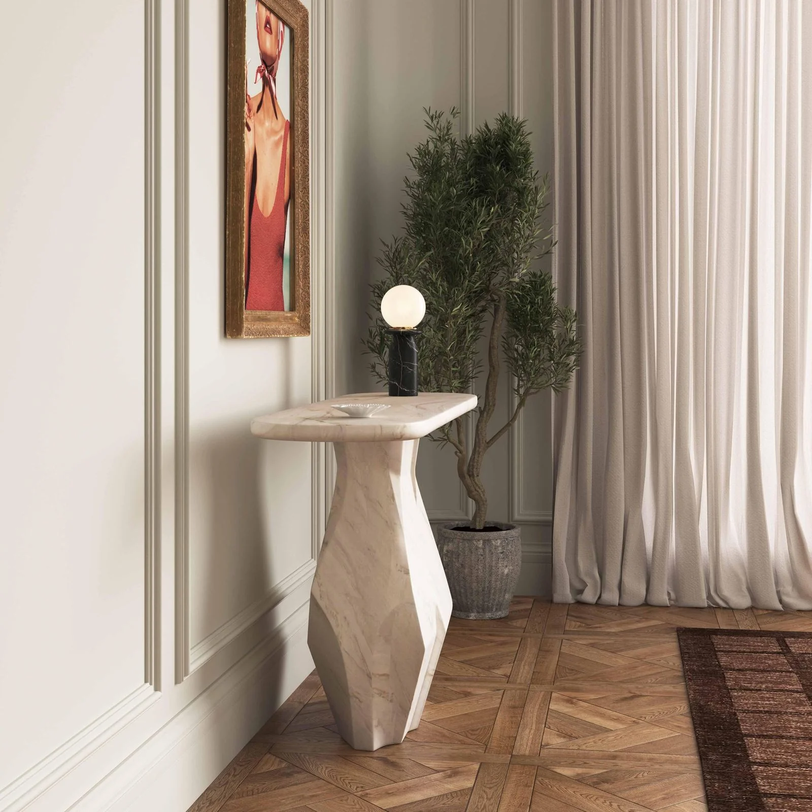 Esme Faux Marble Indoor/Outdoor Long Console Table - Image 2