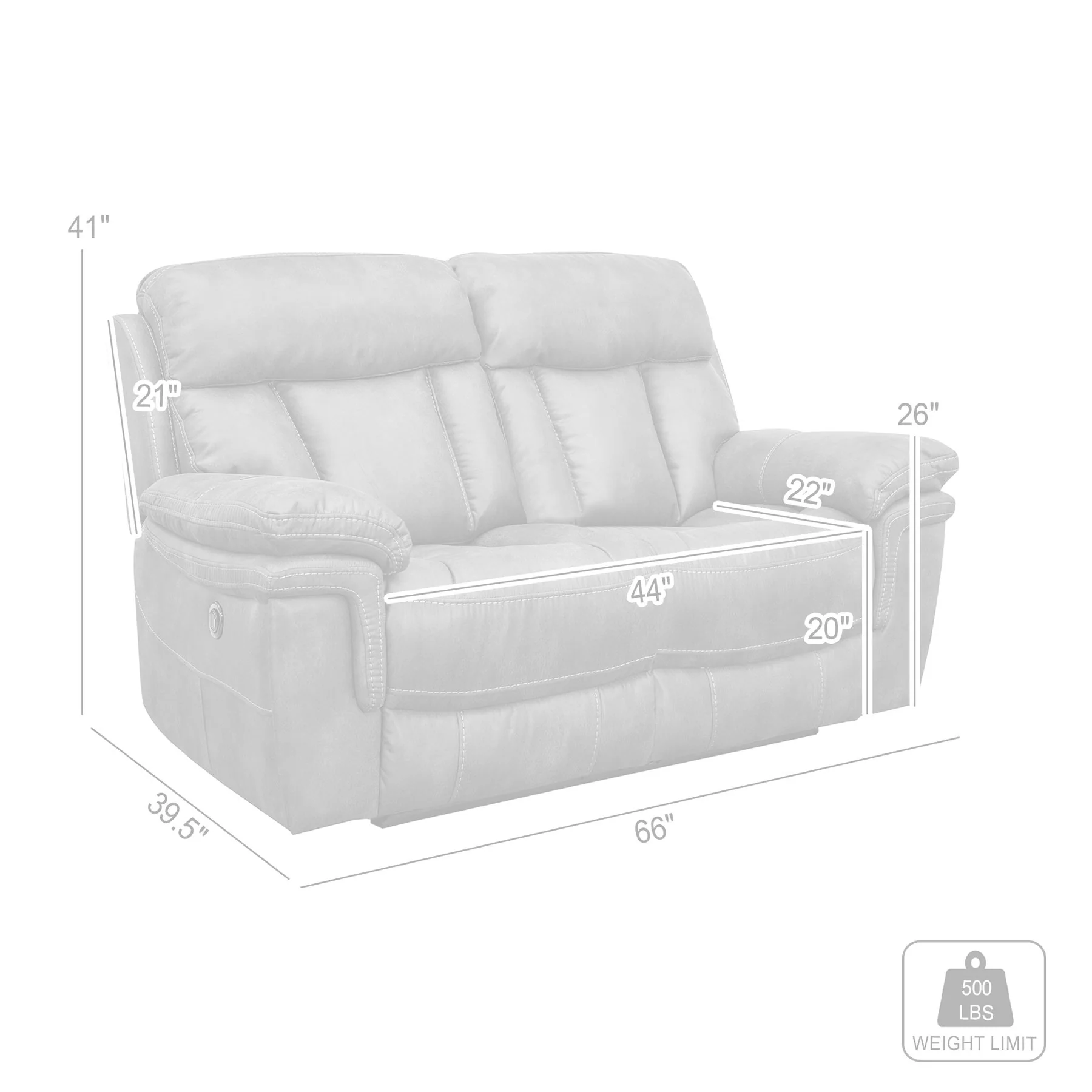 Estelle Power Loveseat in Gunmetal Fabric - Image 9