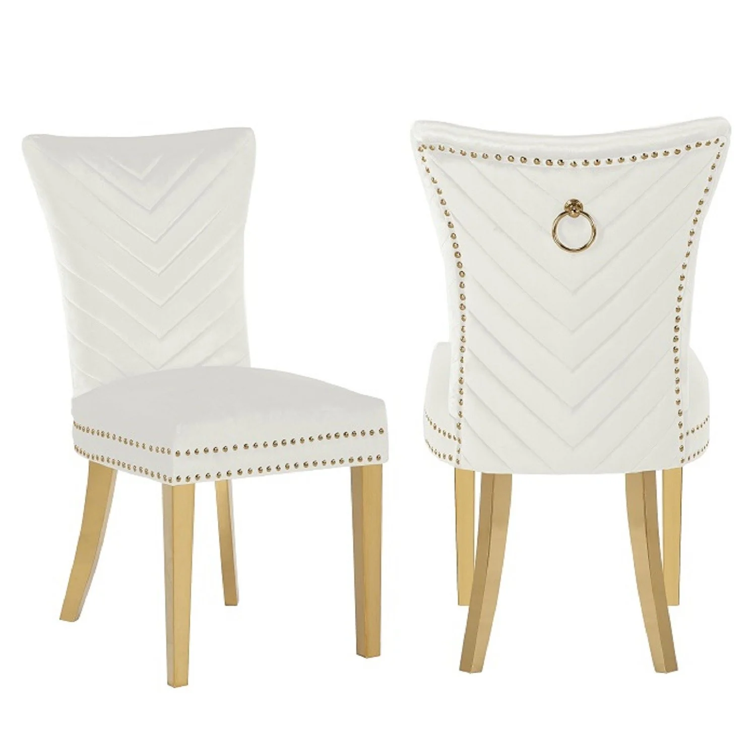 Eva Gold  Legs Chair Finish with Velvet Fabric in Beige