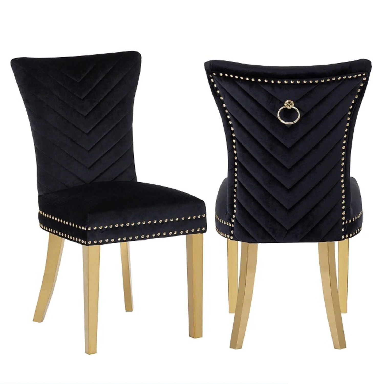 Eva Gold Legs Chair Finish with Velvet Fabric in Black
