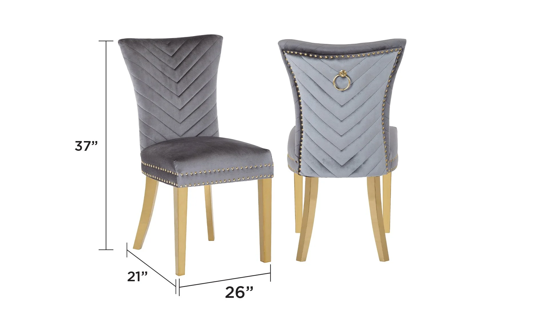 Eva Gold  Legs Chair Finish with Velvet Fabric in Light Gray - Image 2