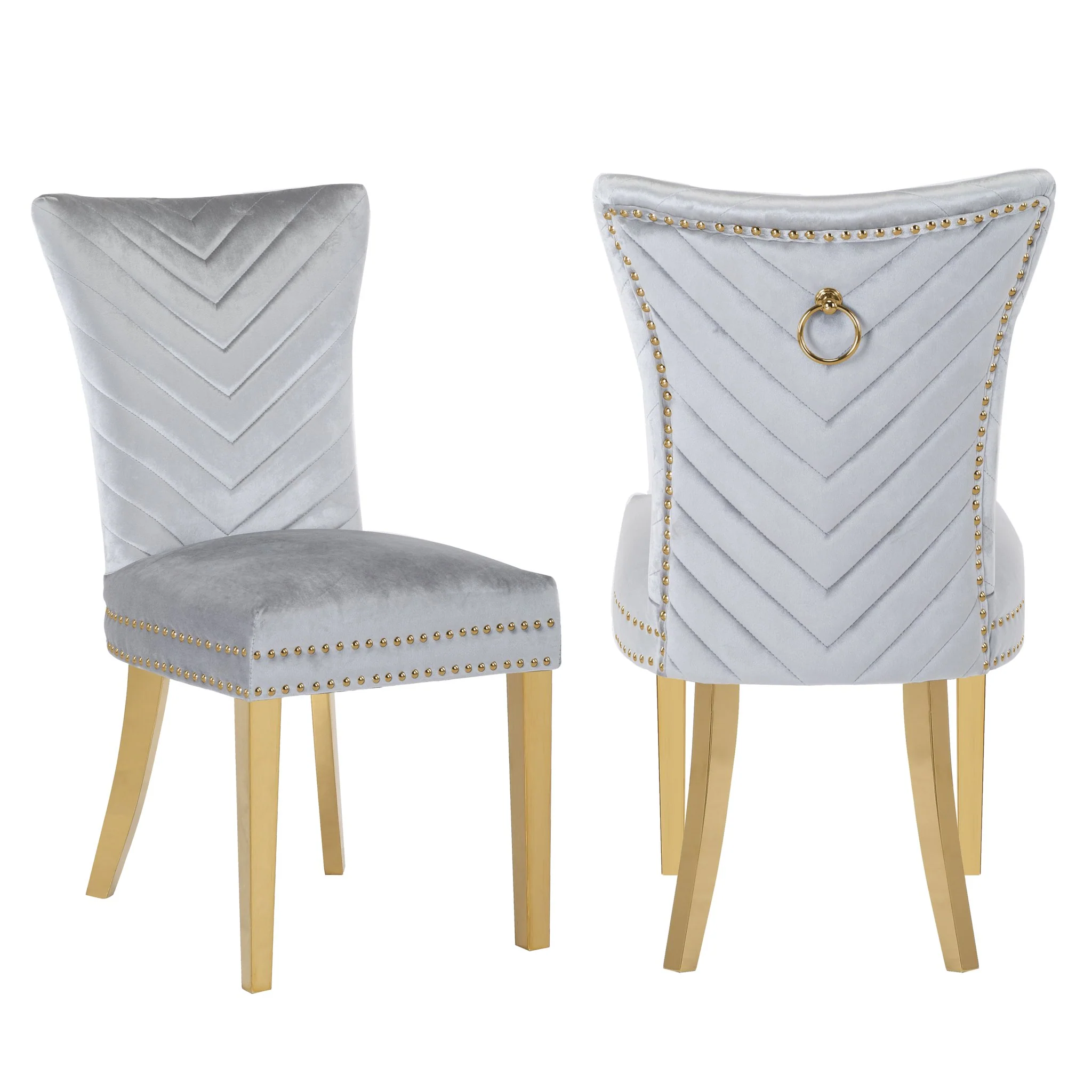 Eva Gold  Legs Chair Finish with Velvet Fabric in Light Gray - Image 6
