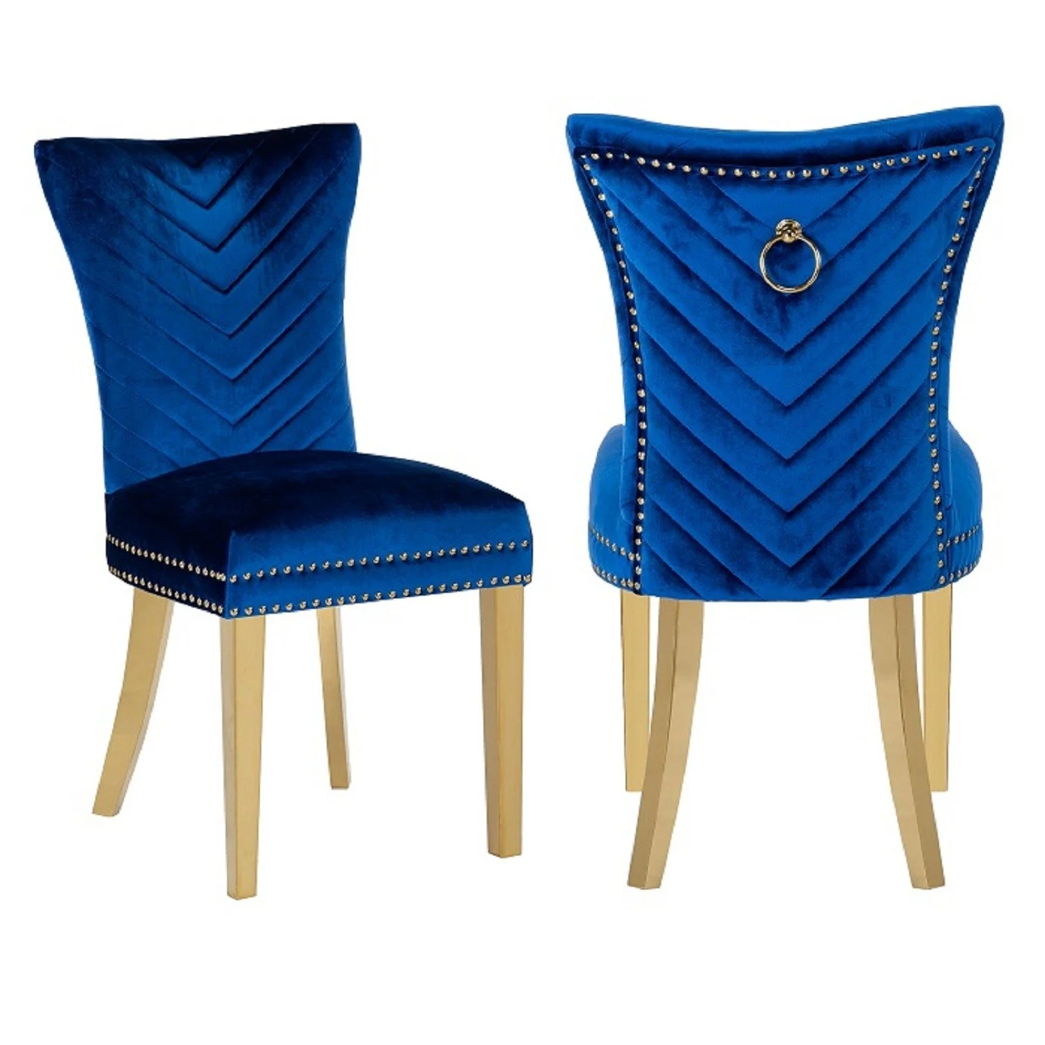 Eva Gold  Legs Chair Finish with Velvet Fabric in Navy