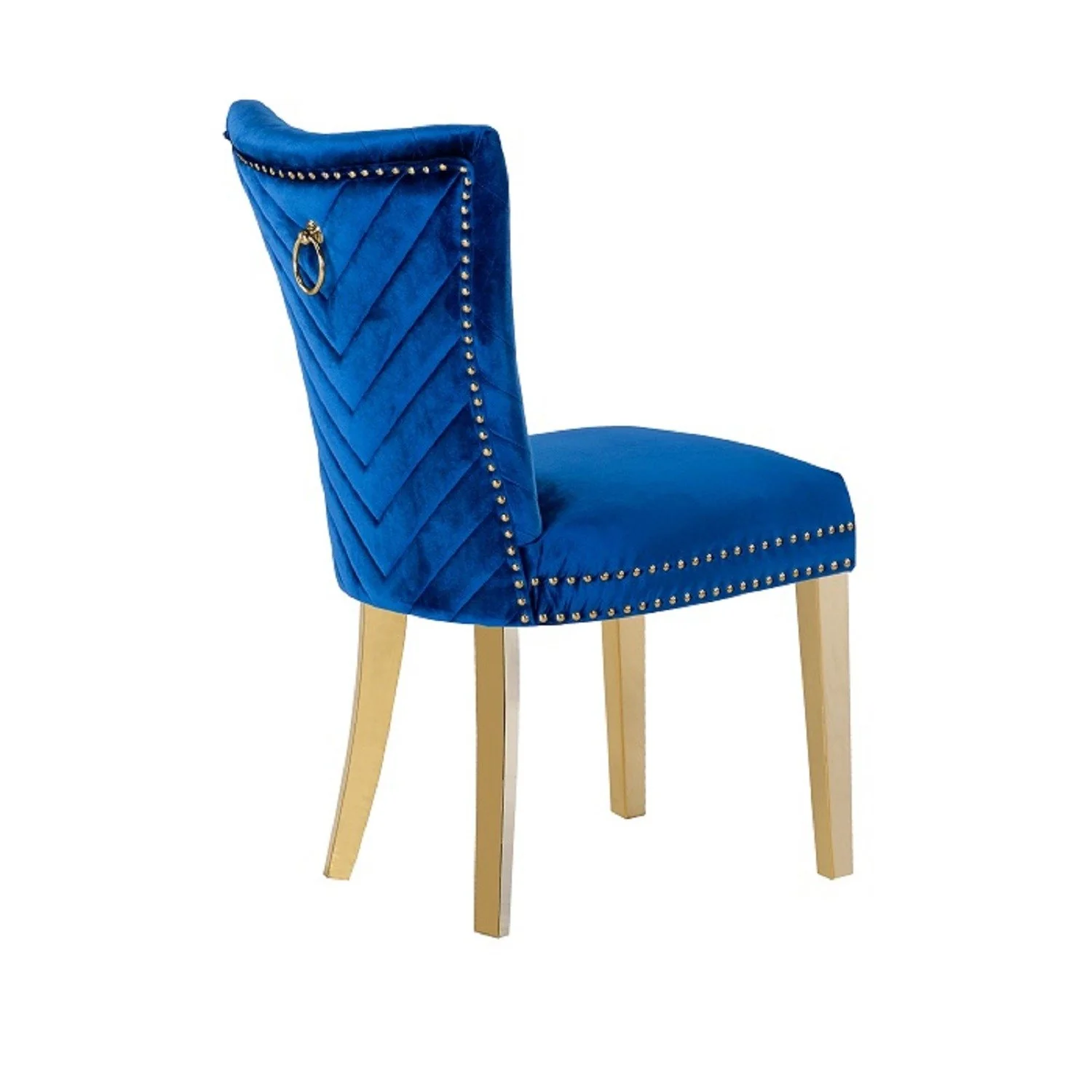 Eva Gold  Legs Chair Finish with Velvet Fabric in Navy - Image 3