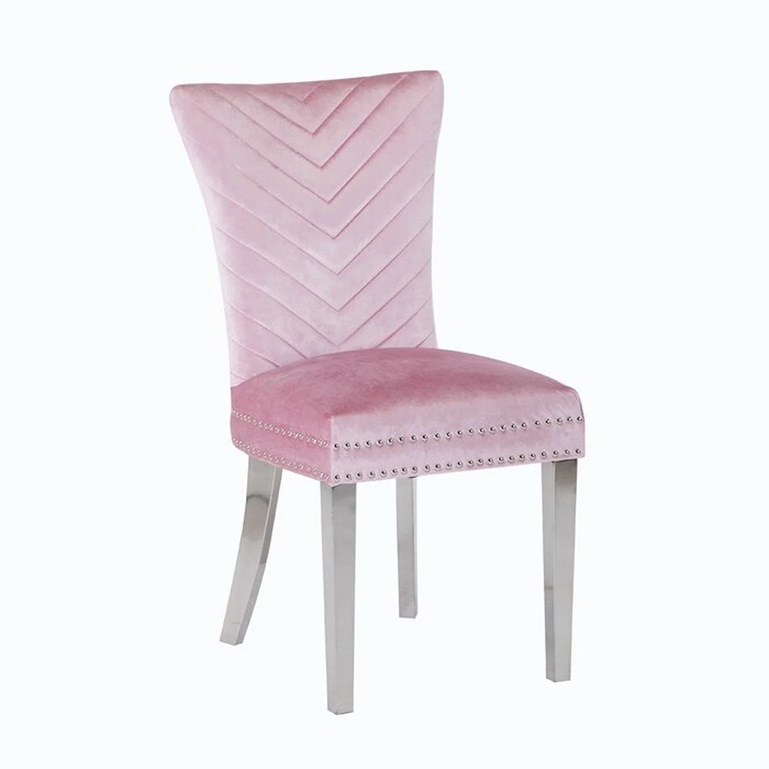 Eva Stainless Steel Legs Chair Finish with Velvet Fabric in Beige - Image 3