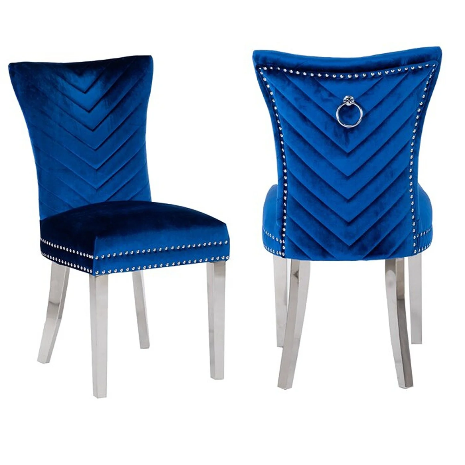 Eva Stainless Steel Legs Chair Finish with Velvet Fabric in Navy