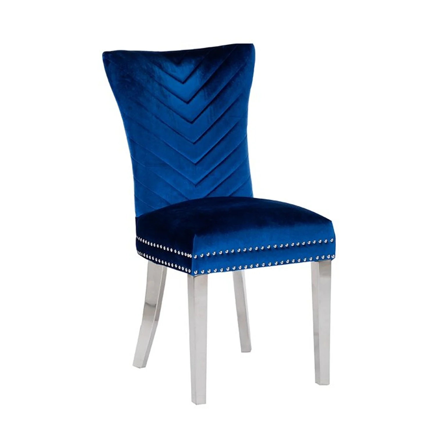 Eva Stainless Steel Legs Chair Finish with Velvet Fabric in Navy - Image 6