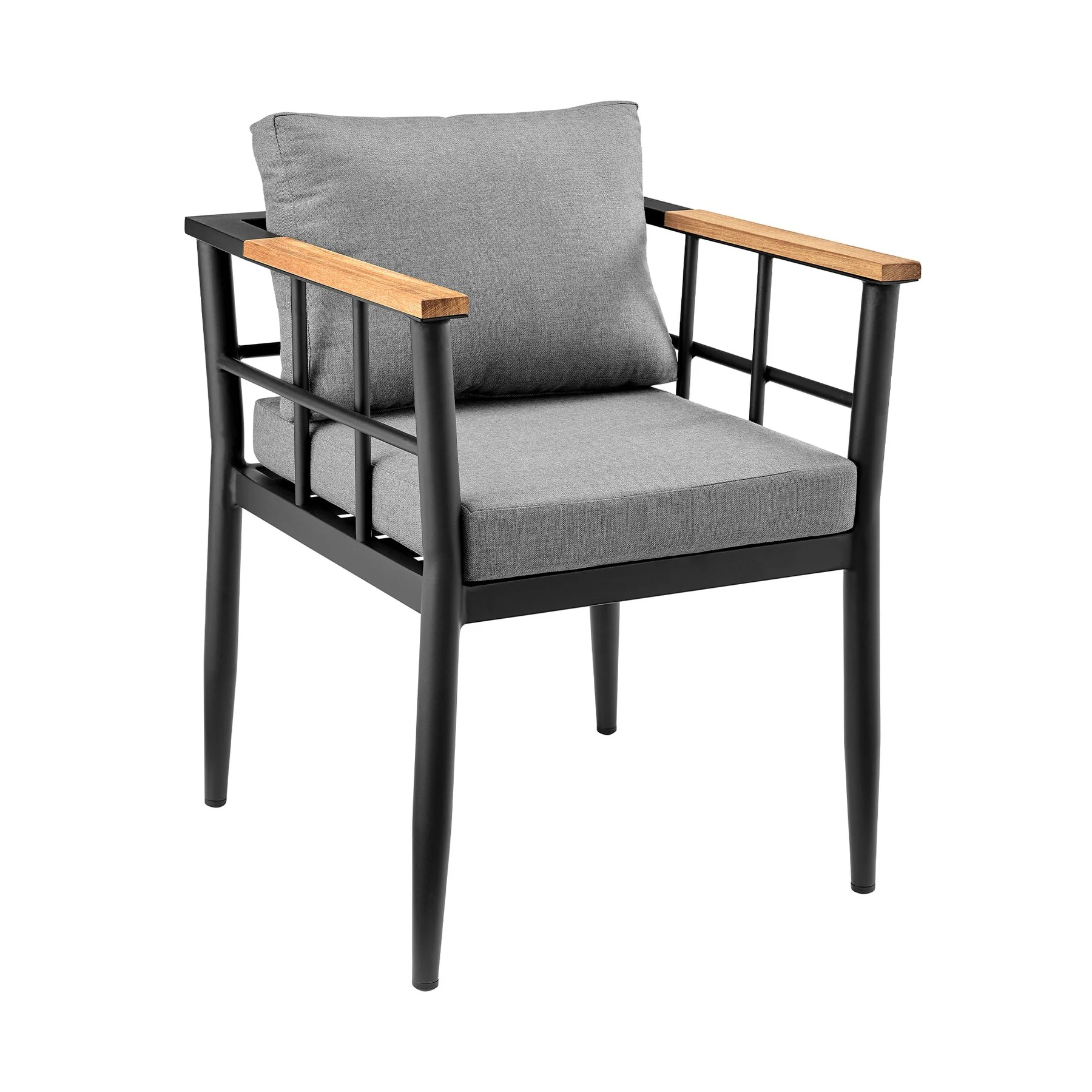 Ezra Outdoor Patio 5-Piece Dining Table Set in Aluminum and Teak with Gray Cushions - Image 2