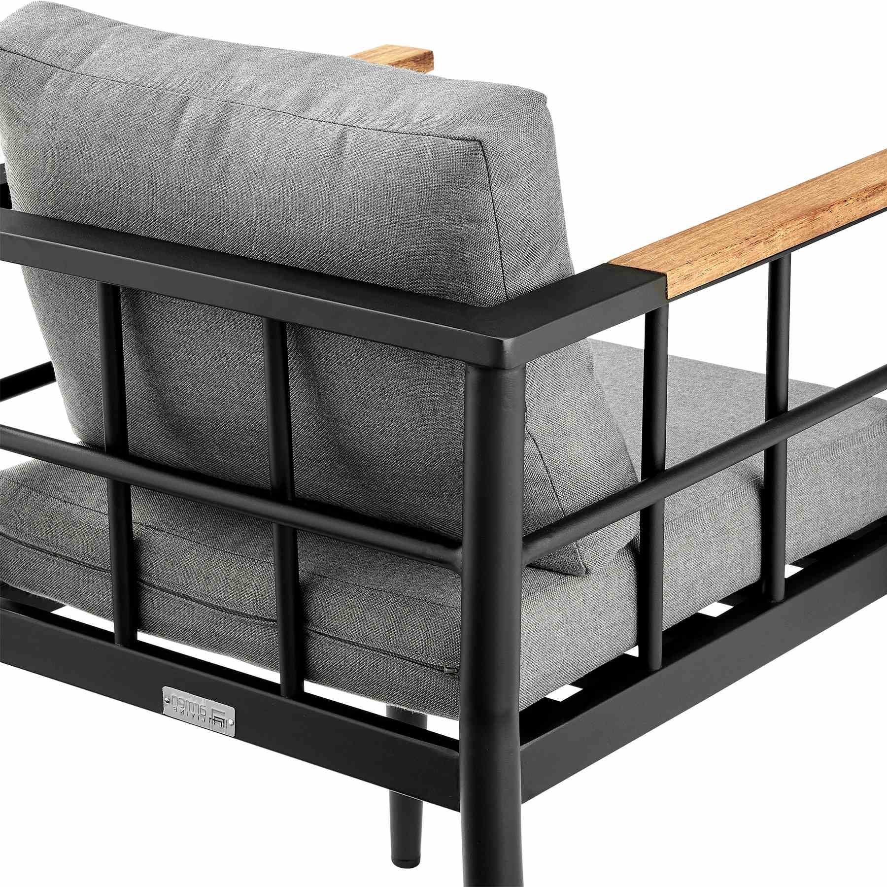 Ezra Outdoor Patio Dining Chair in Aluminum and Teak with Gray Cushions – Set of 2 - Image 8