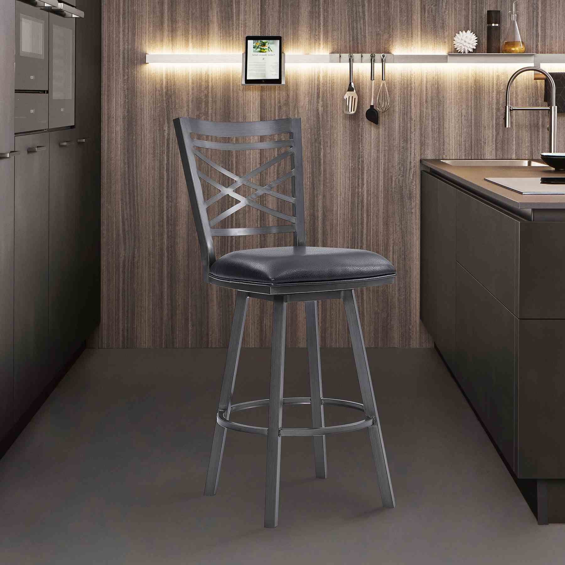 Fargo 30" Counter Height Metal Barstool in Mineral Finish with Black Faux Leather - Image 7