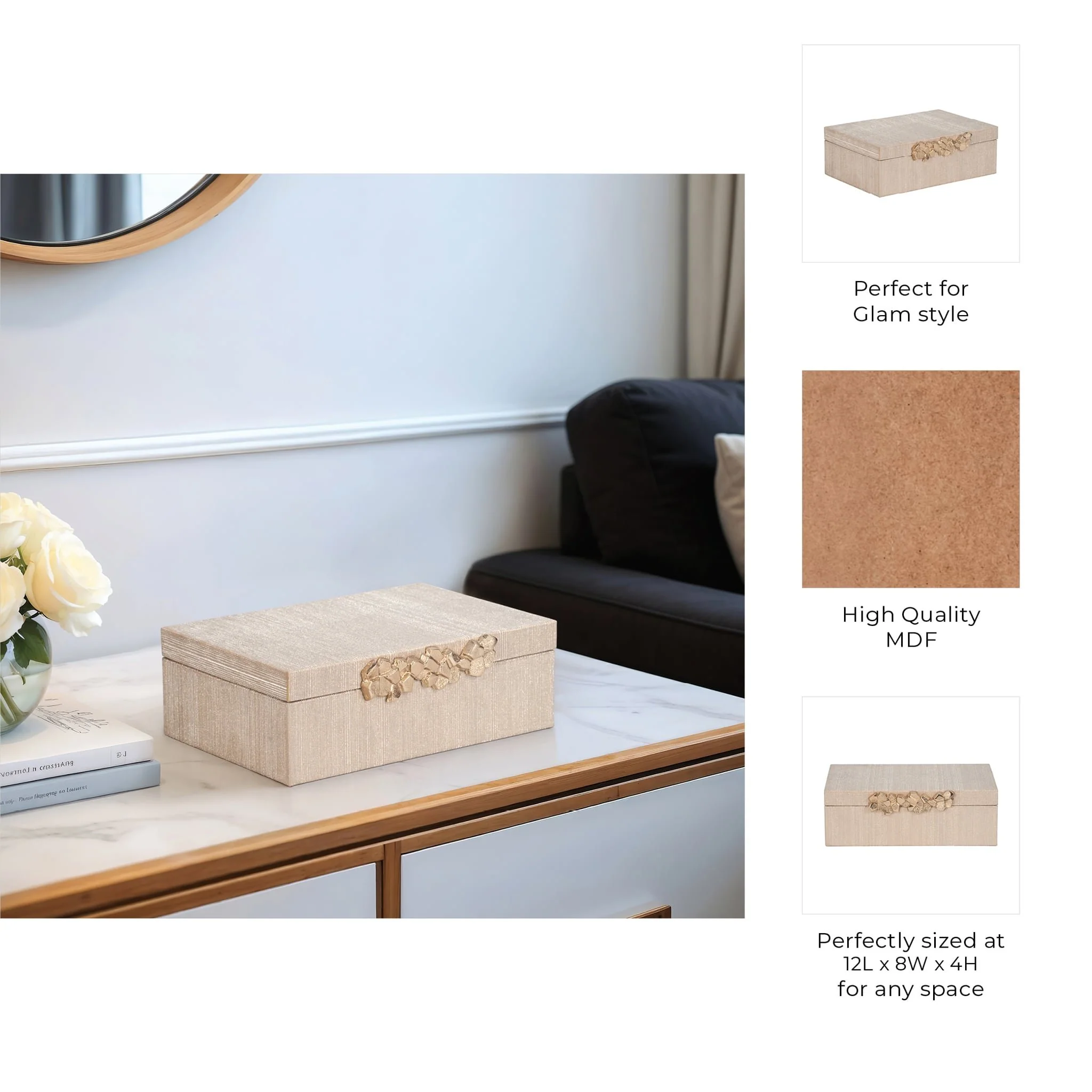 Faux Leather, 12" Shimmer Box, Champagne - Image 7