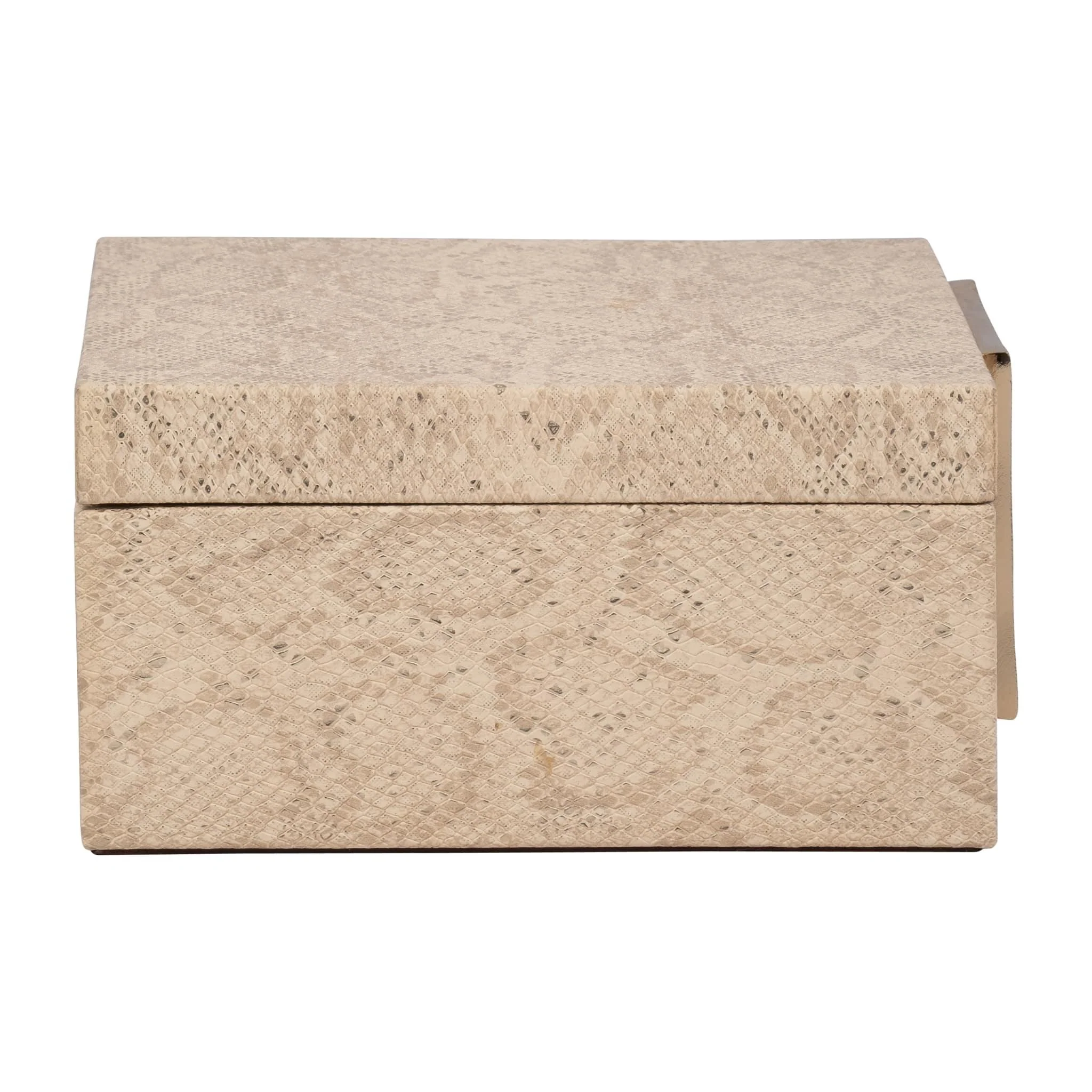 Faux Leather, 8" Square Metallic Box, Nude