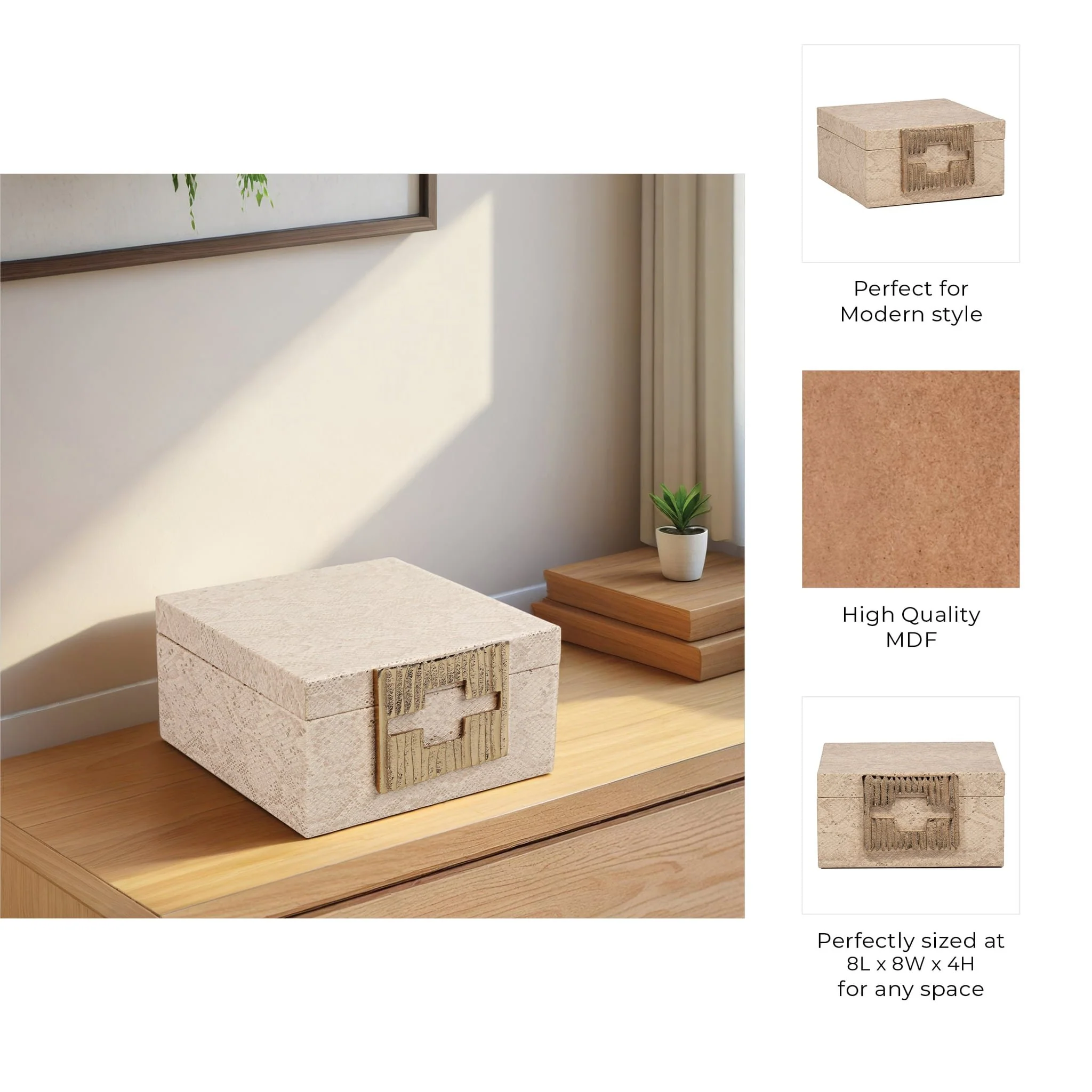 Faux Leather, 8" Square Metallic Box, Nude - Image 5
