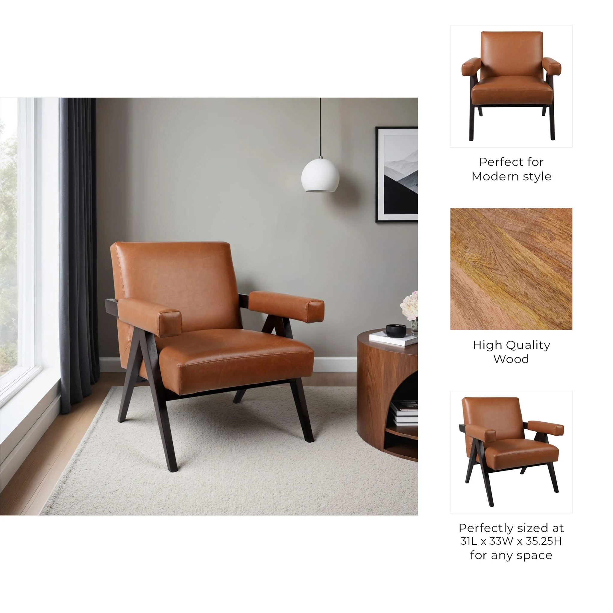 Faux Leather Scandinavian Chair, Brown - Image 8