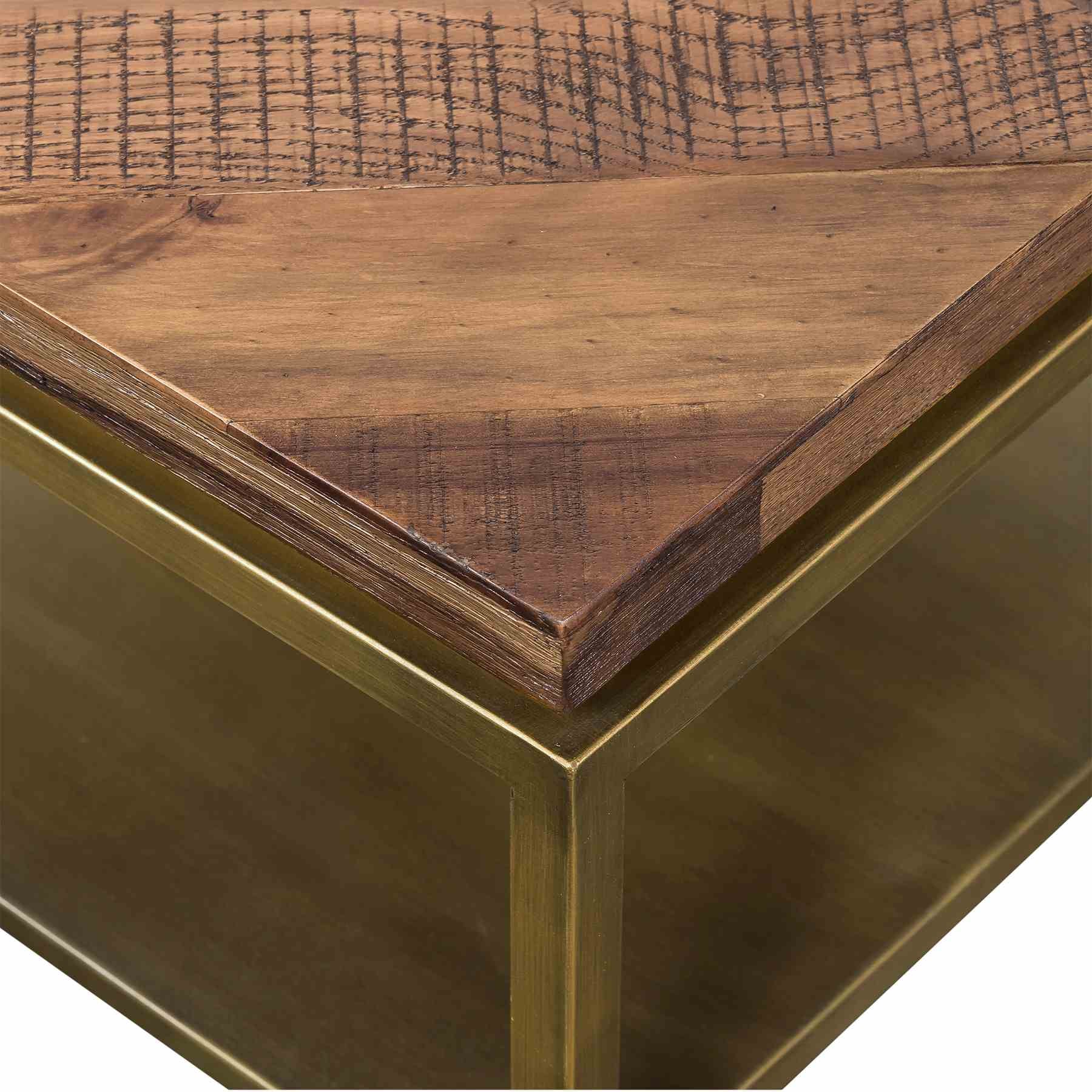 Faye Rustic Brown Wood Console Table with Shelf and Antique Brass Metal Base - Image 4
