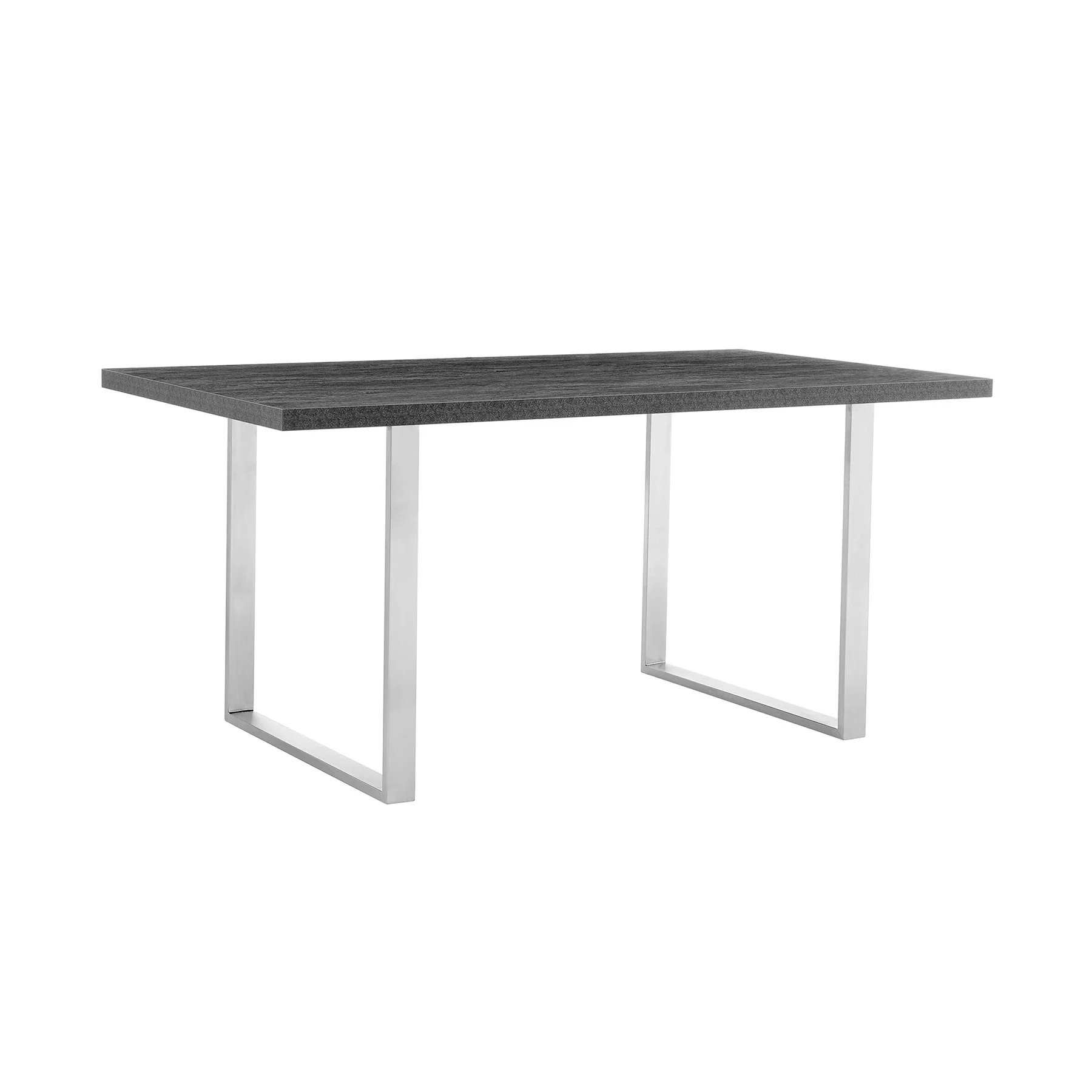 Fenton and Pacific 7 Piece Modern Rectangular Dining Set with Metal Base in Black Melamine Wood and Gray Fabric - Image 5