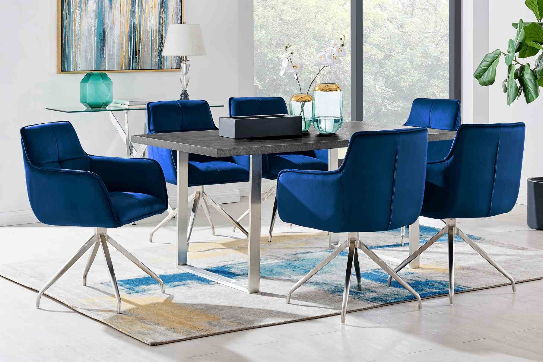 Fenton Dining Table with Charcoal Top and Brushed Stainless Steel Base - Image 6
