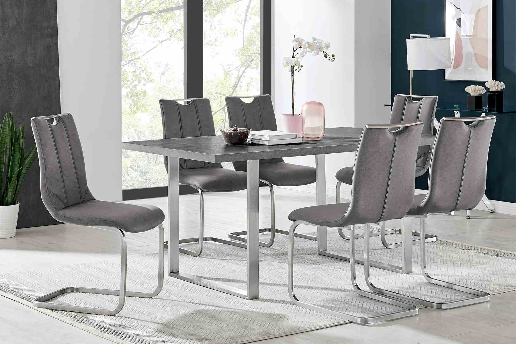 Fenton Dining Table with Gray Top and Brushed Stainless Steel Base - Image 6