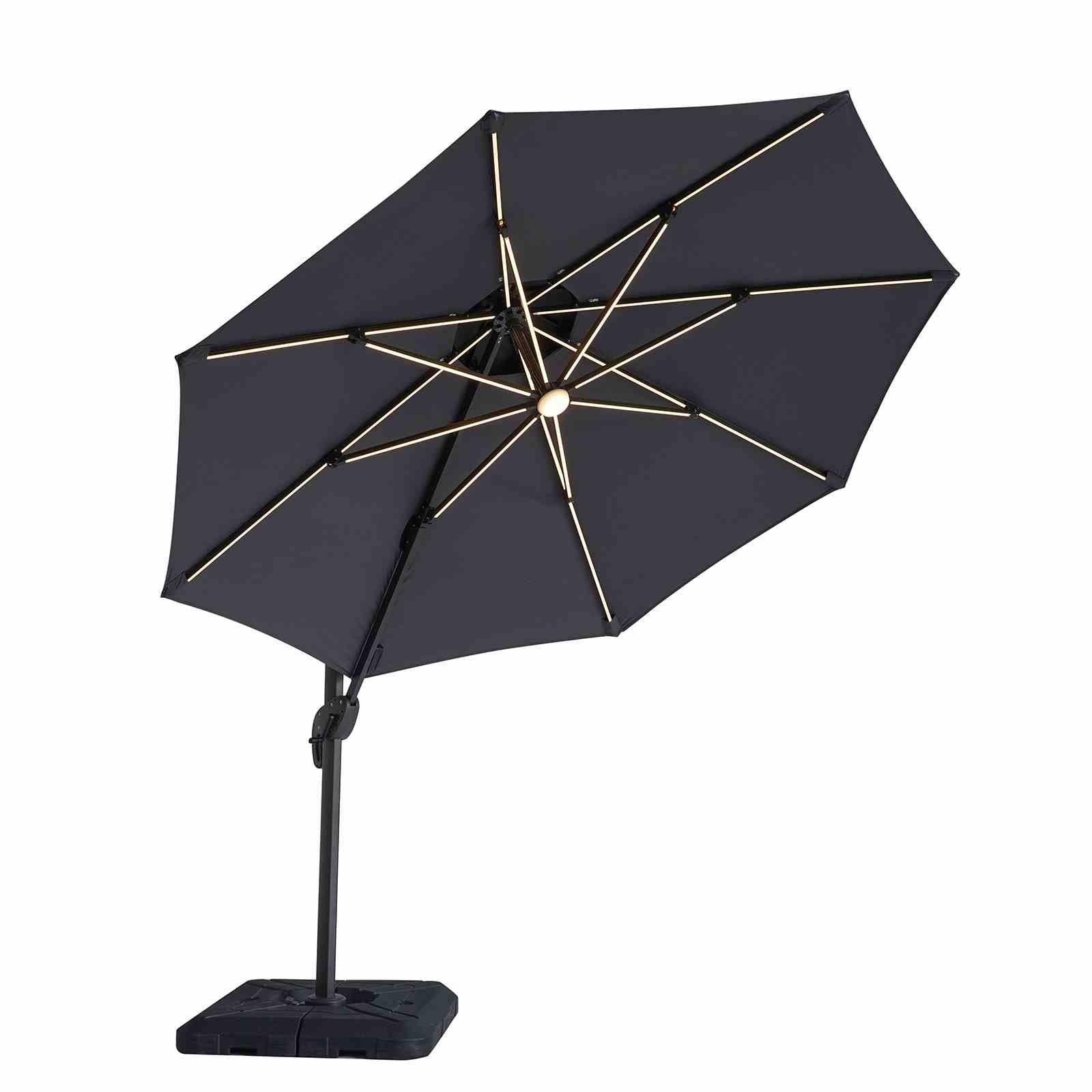 Fera 10' Round Umbrella, LED Bulb, Gray + Base
