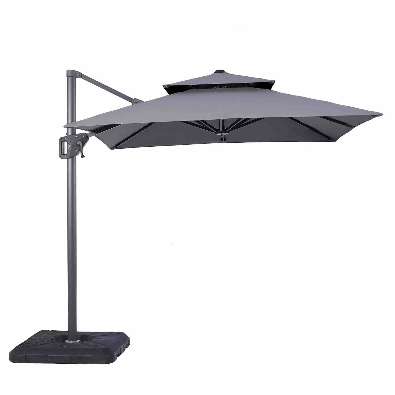 Fida 8' Square Umbrella, Double Top, Gray + Base