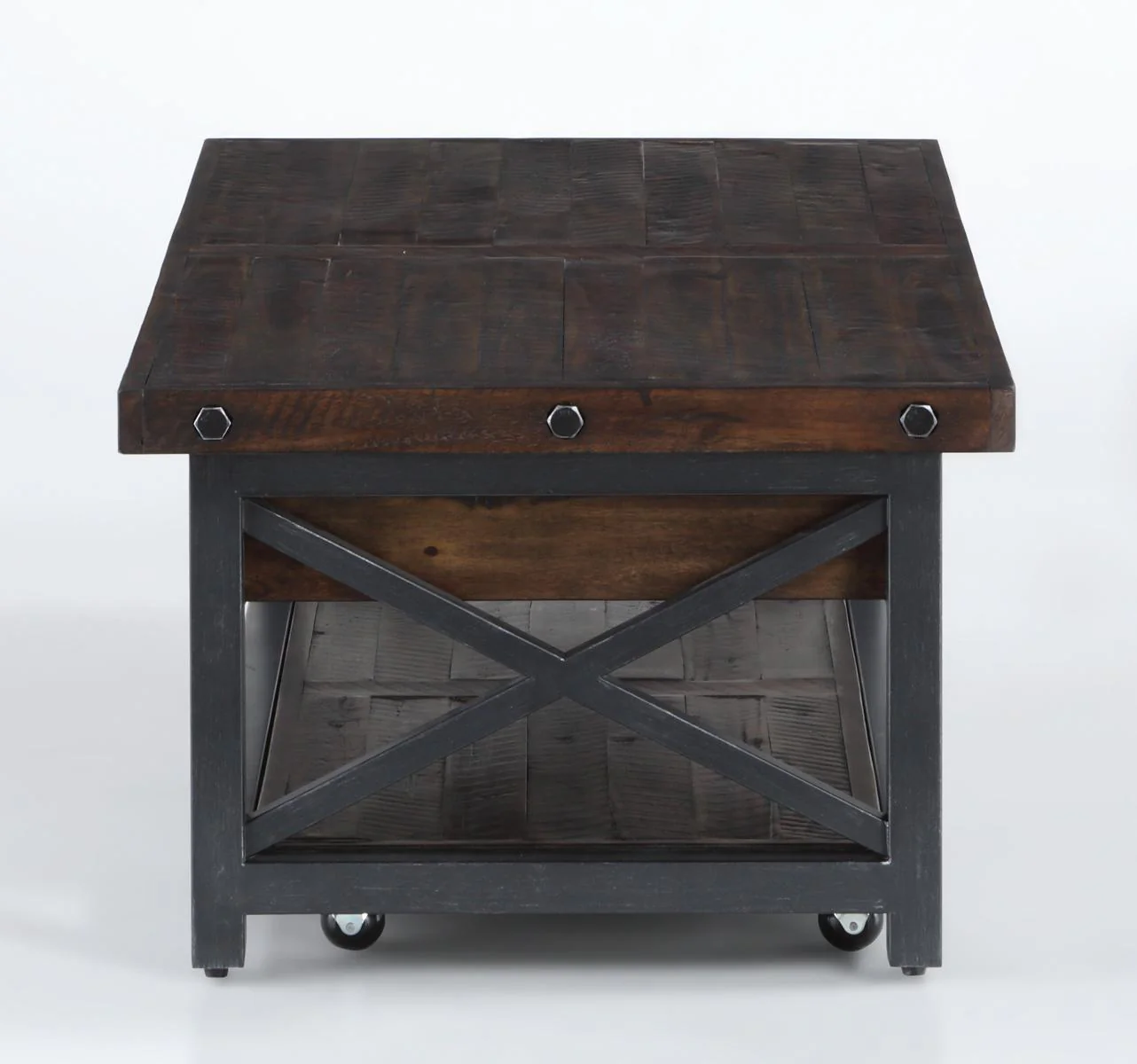 Flexsteel Carpenter Rectangular Lift-Top Cocktail Table with Casters in Rustic Brown - Image 3