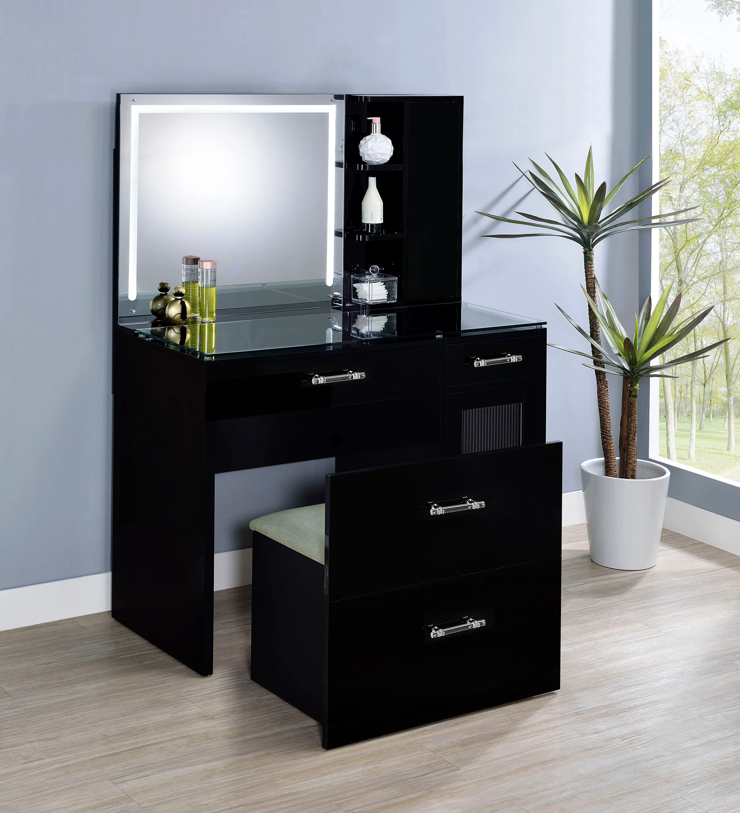 Flora Makeup Vanity Table with LED Mirror and Stool - Image 21