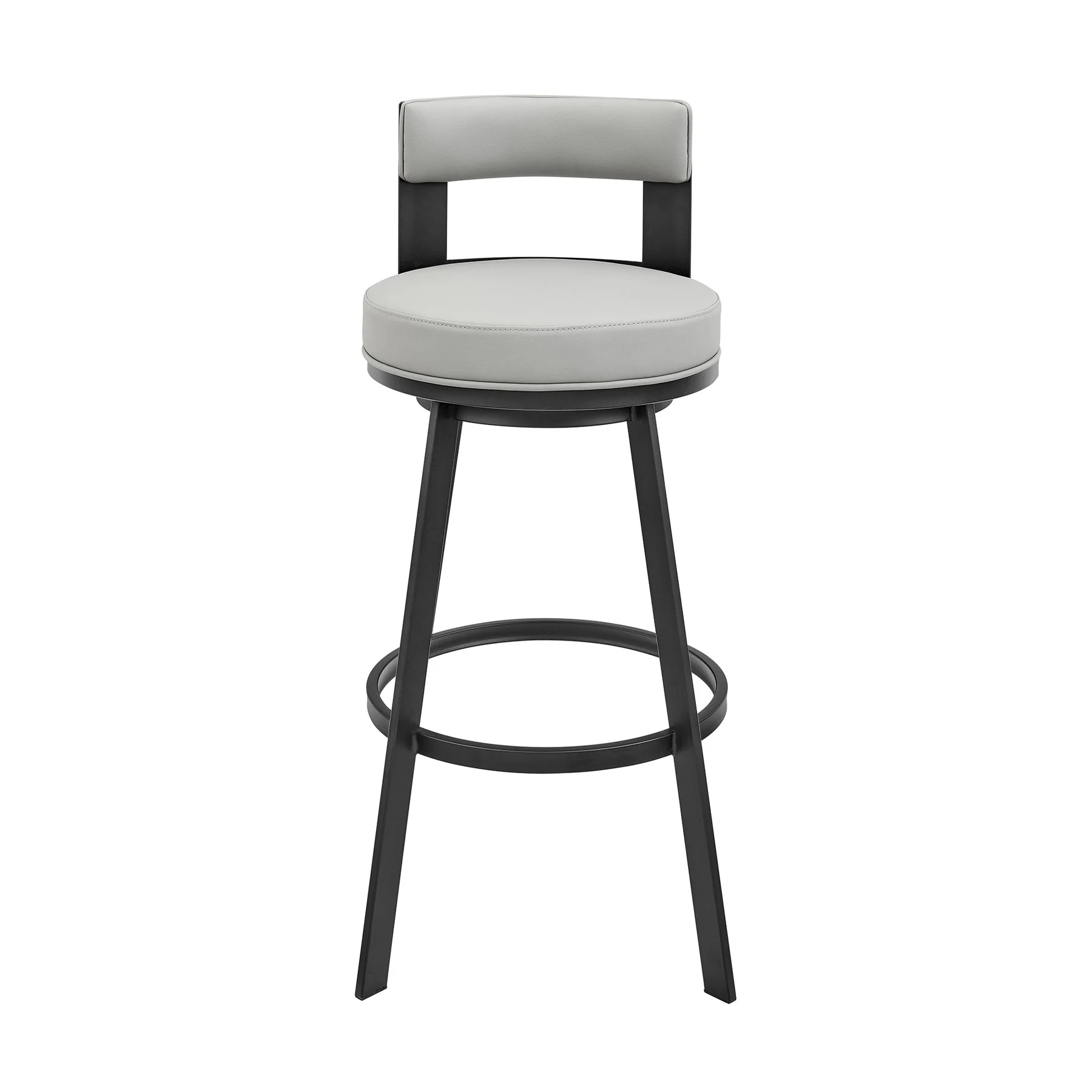 Flynn 26" Swivel Counter Stool in Black Metal with Light Gray Faux Leather - Image 2