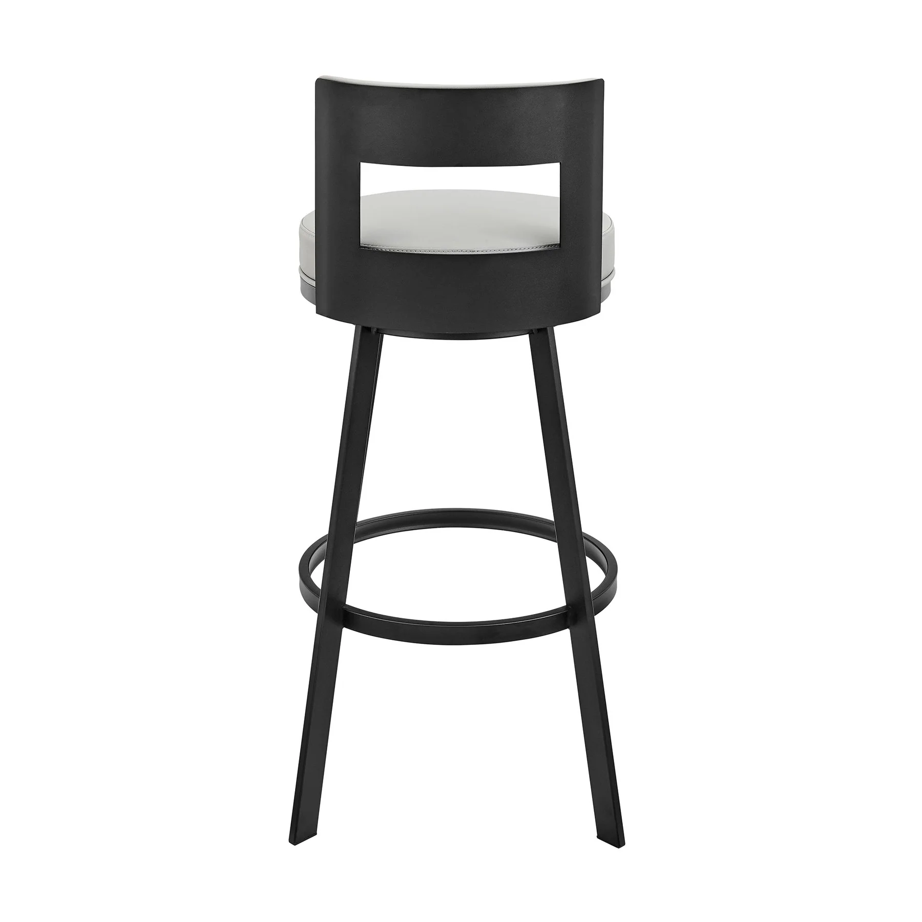 Flynn 26" Swivel Counter Stool in Black Metal with Light Gray Faux Leather - Image 5