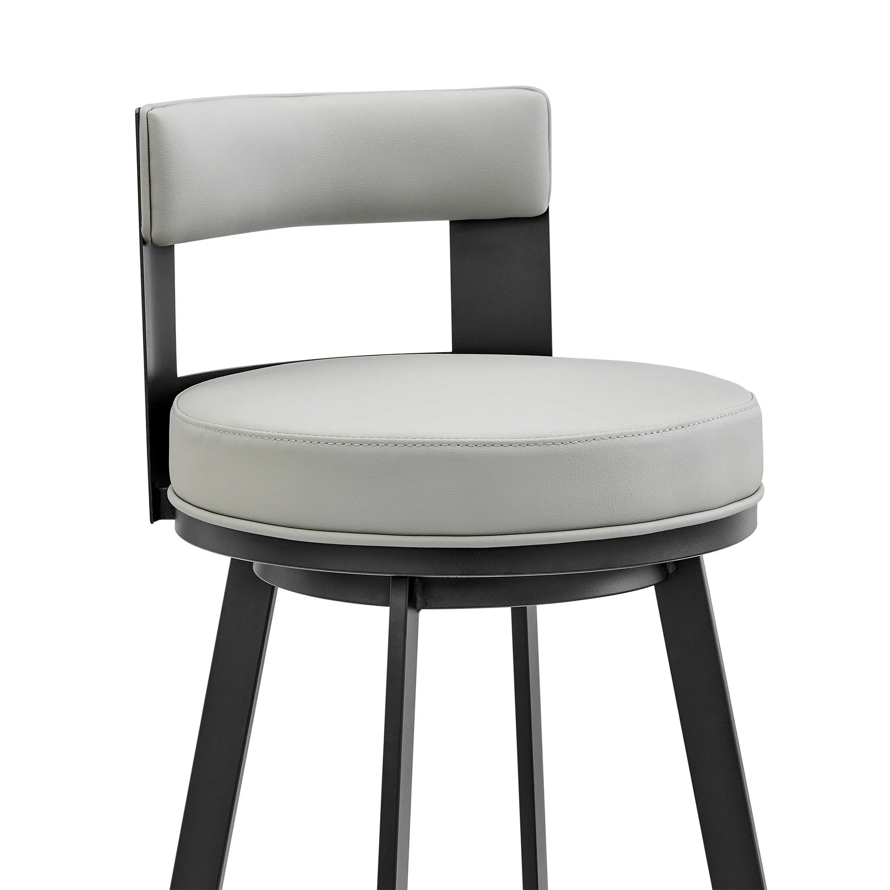 Flynn 26" Swivel Counter Stool in Black Metal with Light Gray Faux Leather - Image 6