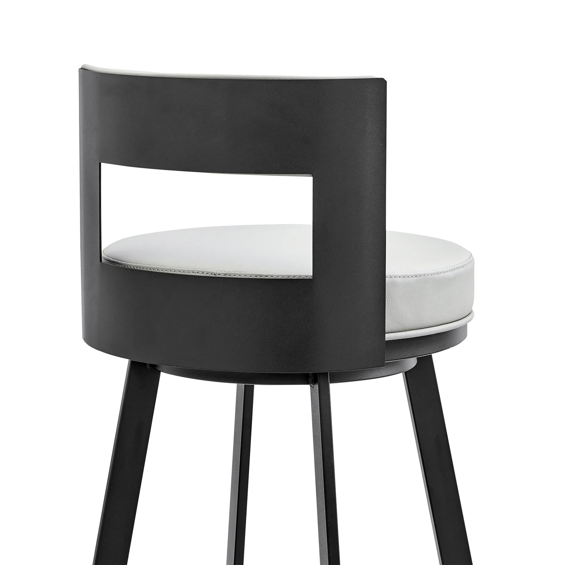 Flynn 26" Swivel Counter Stool in Black Metal with Light Gray Faux Leather - Image 7