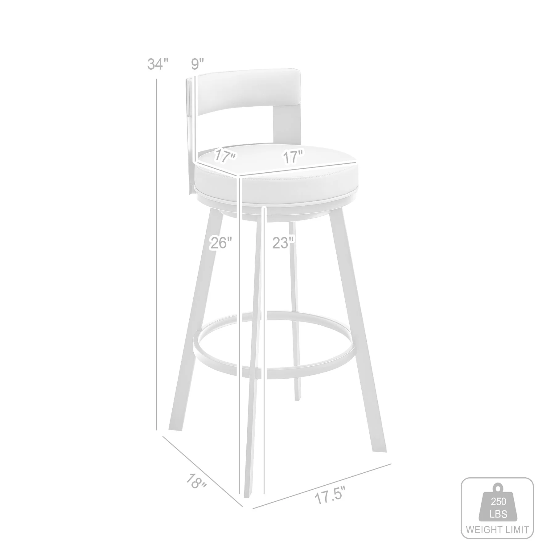 Flynn 26" Swivel Counter Stool in Black Metal with Light Gray Faux Leather - Image 8