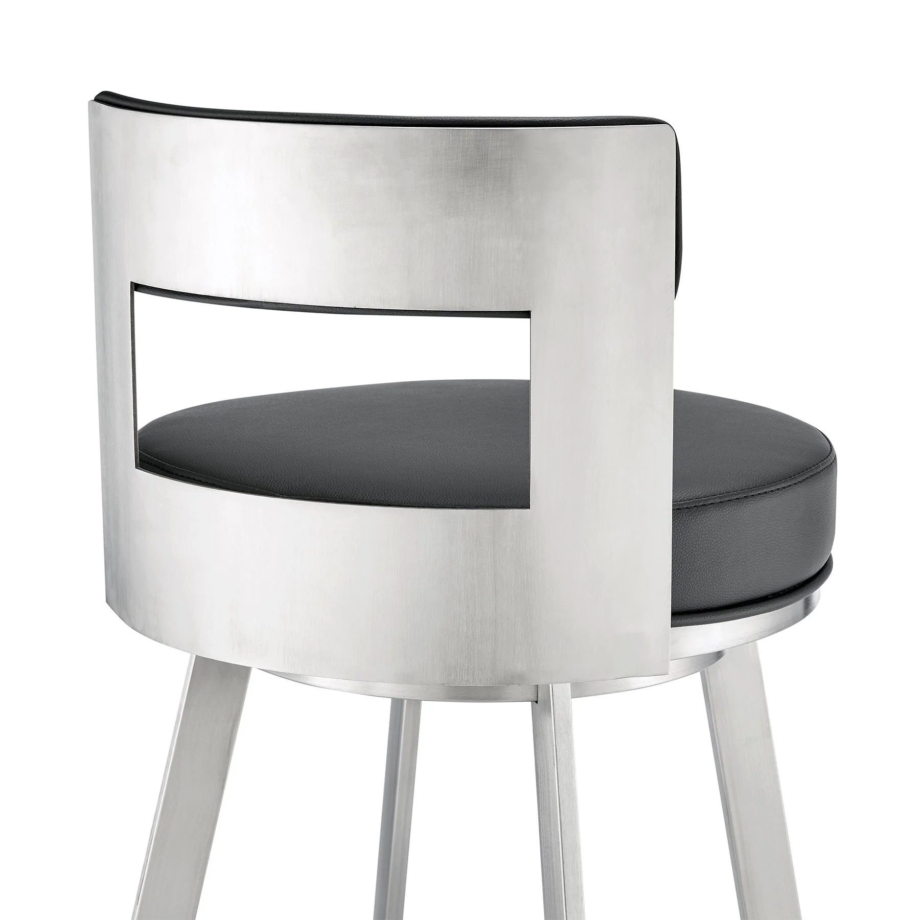 Flynn 26" Swivel Counter Stool in Brushed Stainless Steel with Black Faux Leather - Image 7