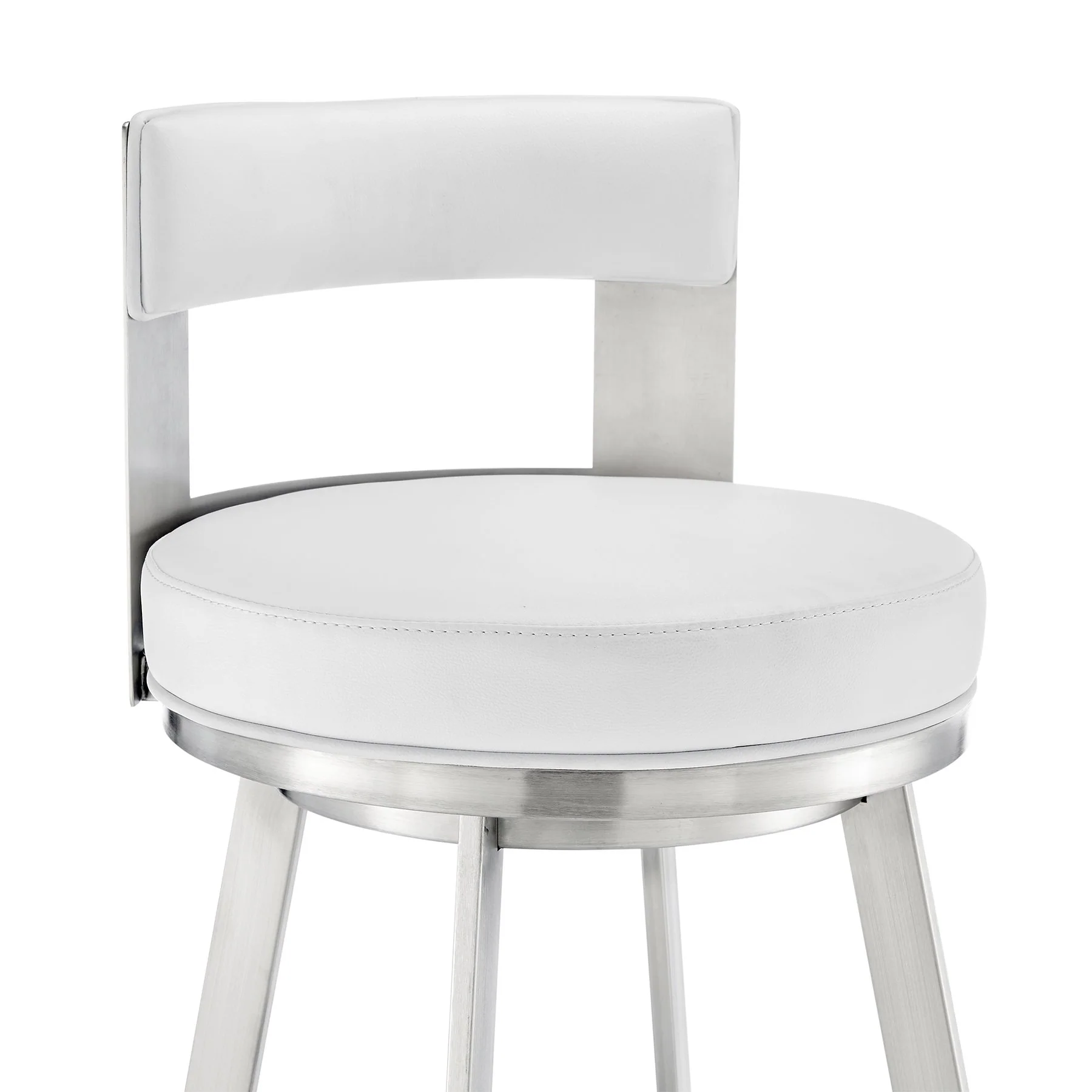 Flynn 26" Swivel Counter Stool in Brushed Stainless Steel with White Faux Leather - Image 6