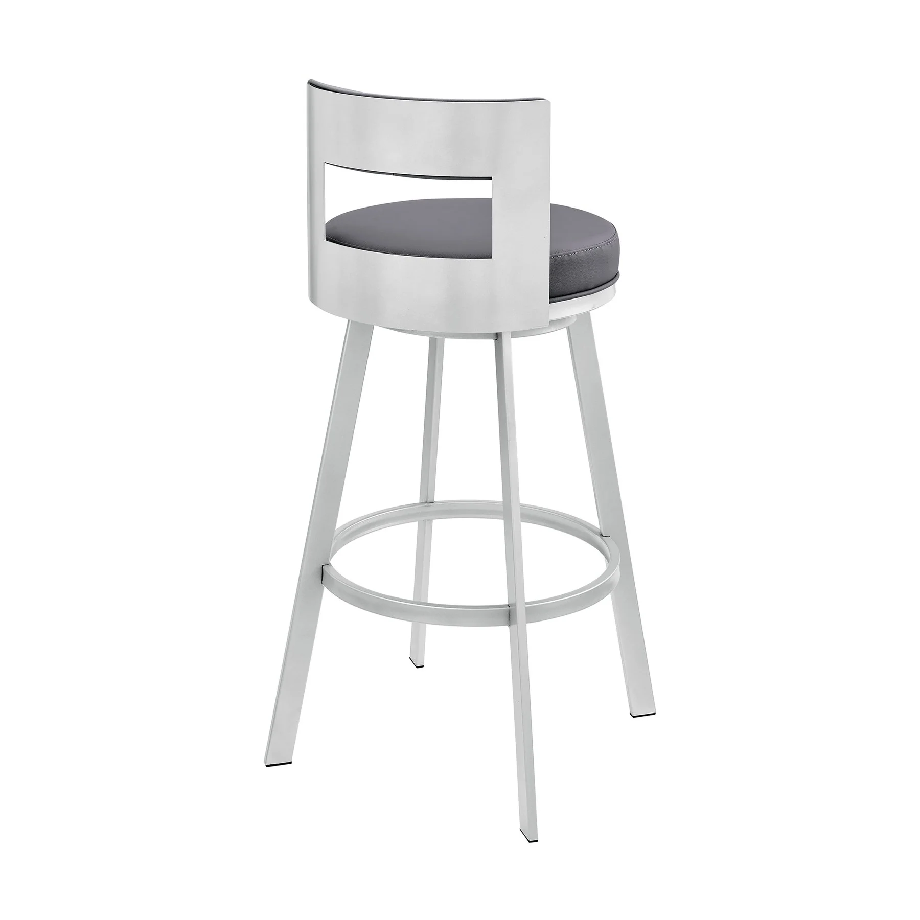 Flynn 26" Swivel Counter Stool in Silver Metal with Gray Faux Leather - Image 4
