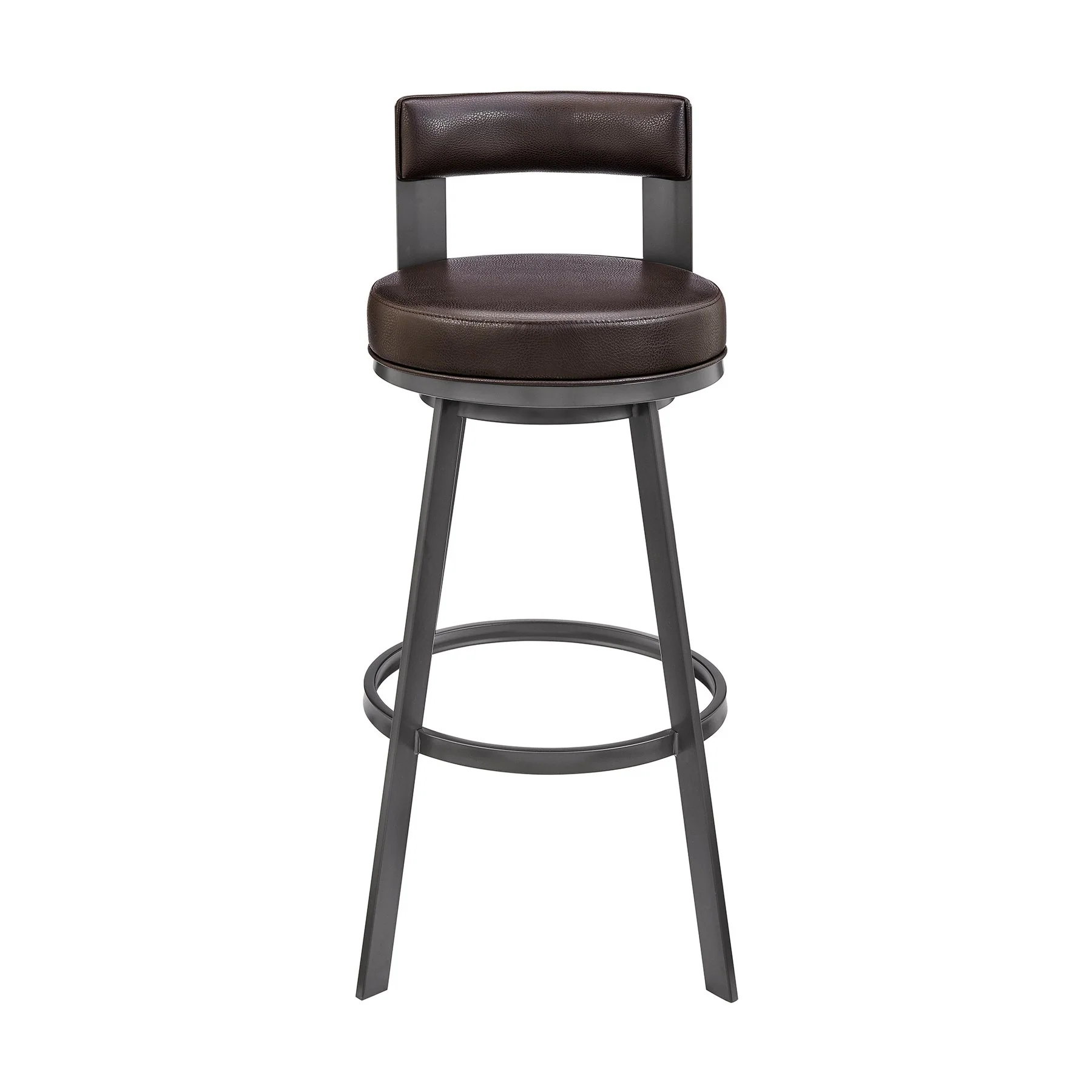 Flynn 30" Swivel Bar Stool in Brown Metal with Brown Faux Leather - Image 2