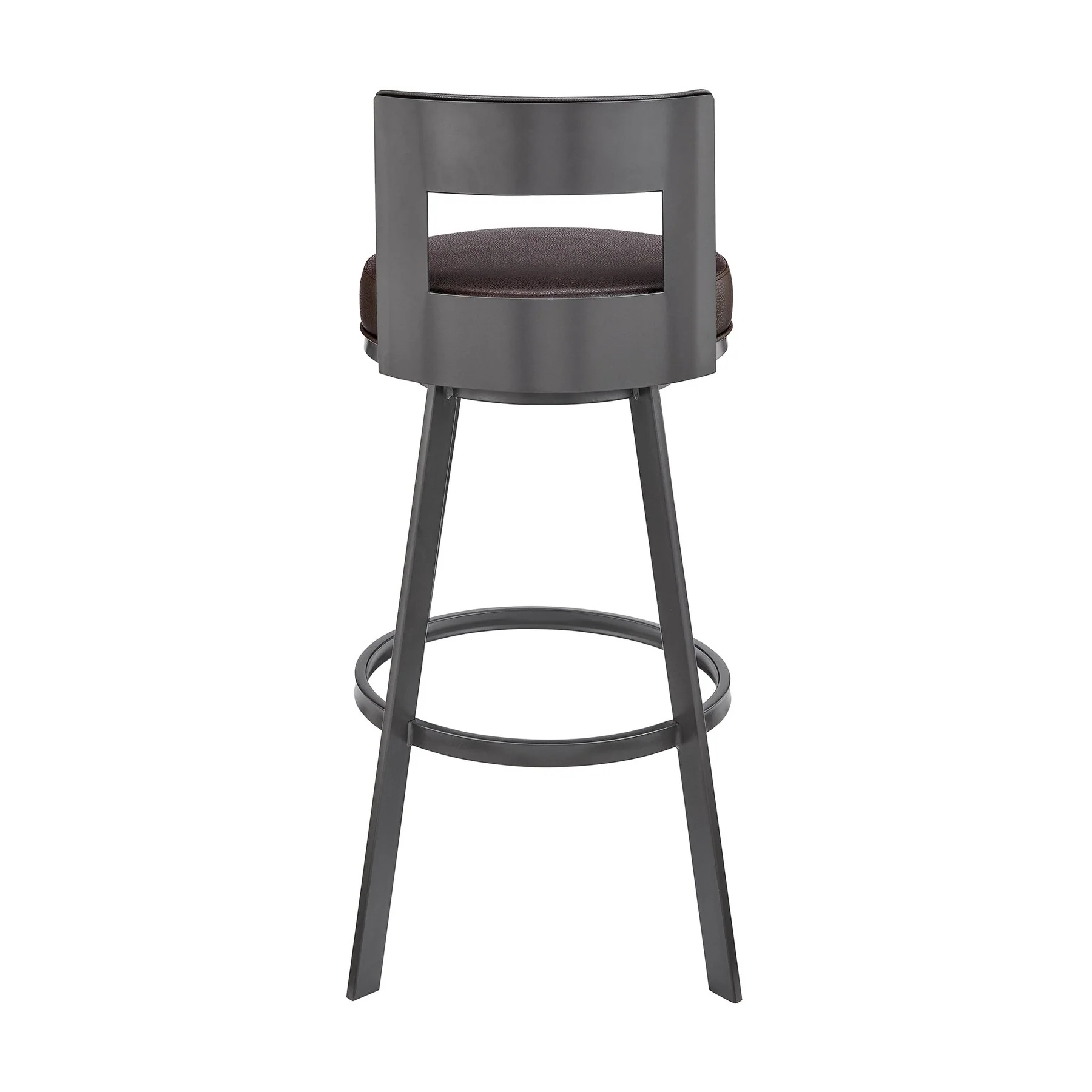 Flynn 30" Swivel Bar Stool in Brown Metal with Brown Faux Leather - Image 5