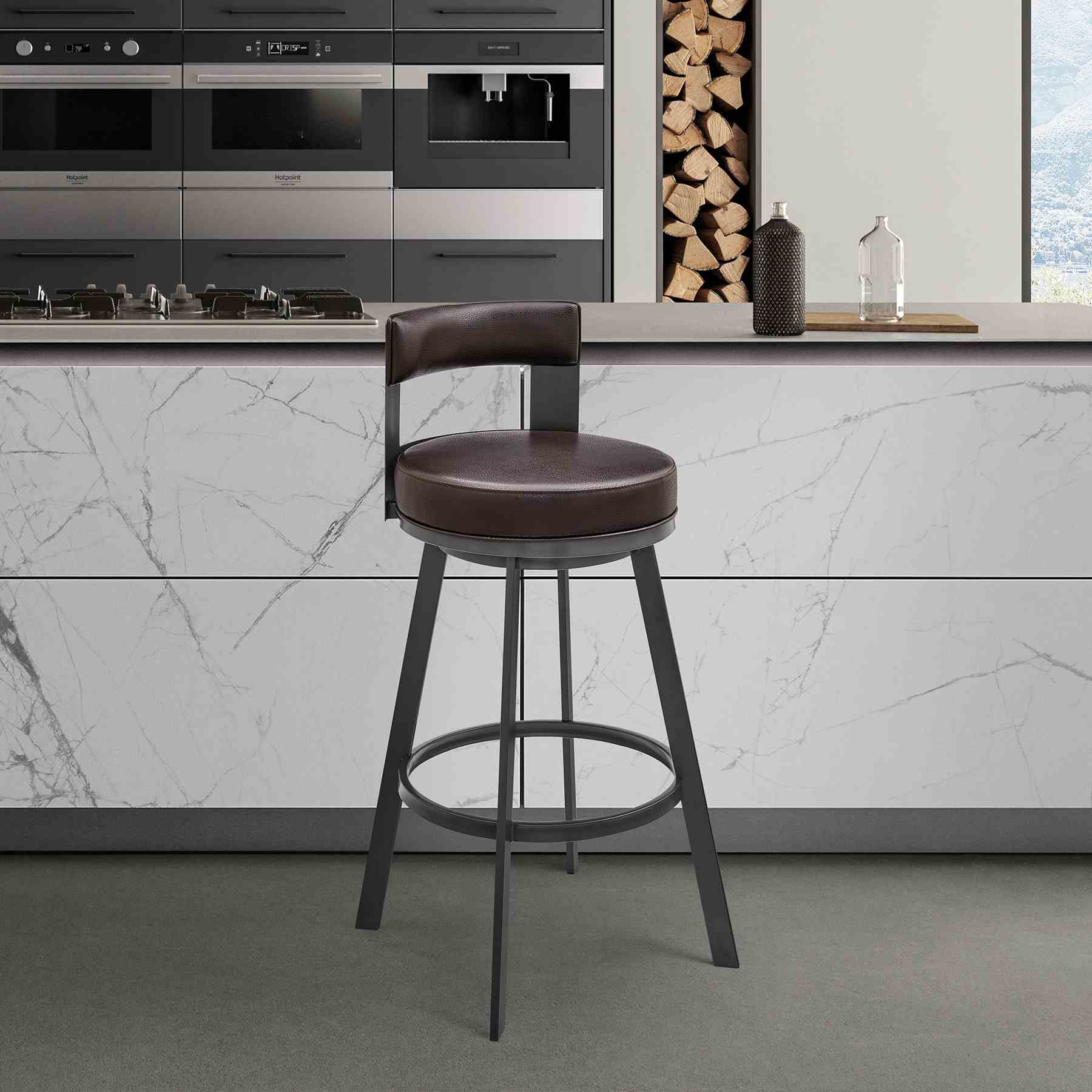 Flynn 30" Swivel Bar Stool in Brown Metal with Brown Faux Leather - Image 9