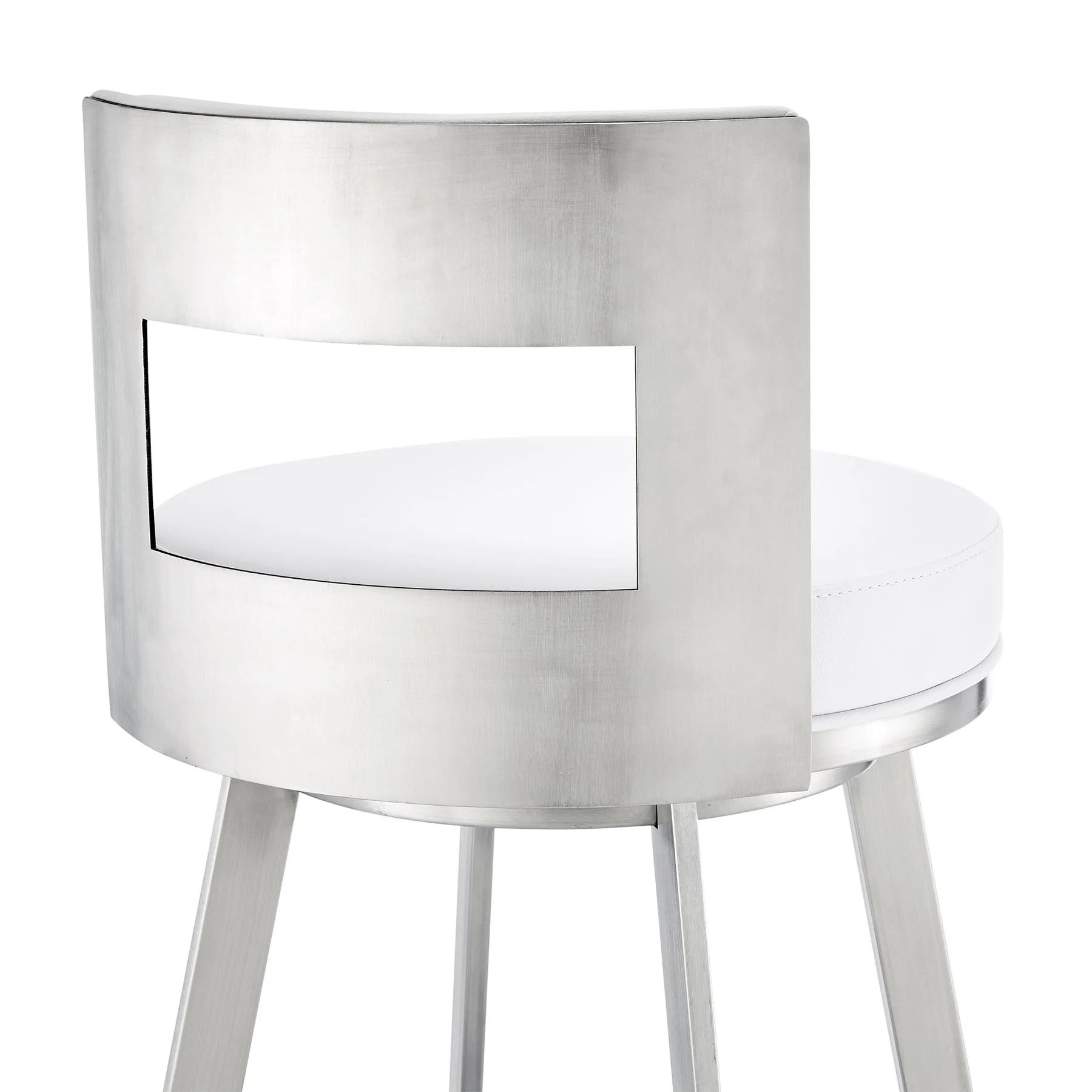 Flynn 30" Swivel Bar Stool in Brushed Stainless Steel with White Faux Leather - Image 7
