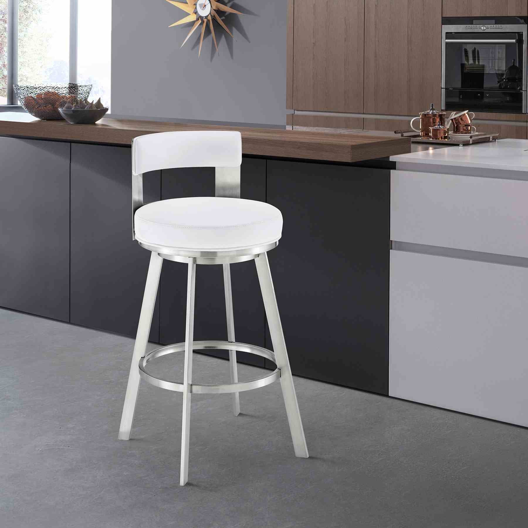 Flynn 30" Swivel Bar Stool in Brushed Stainless Steel with White Faux Leather - Image 9