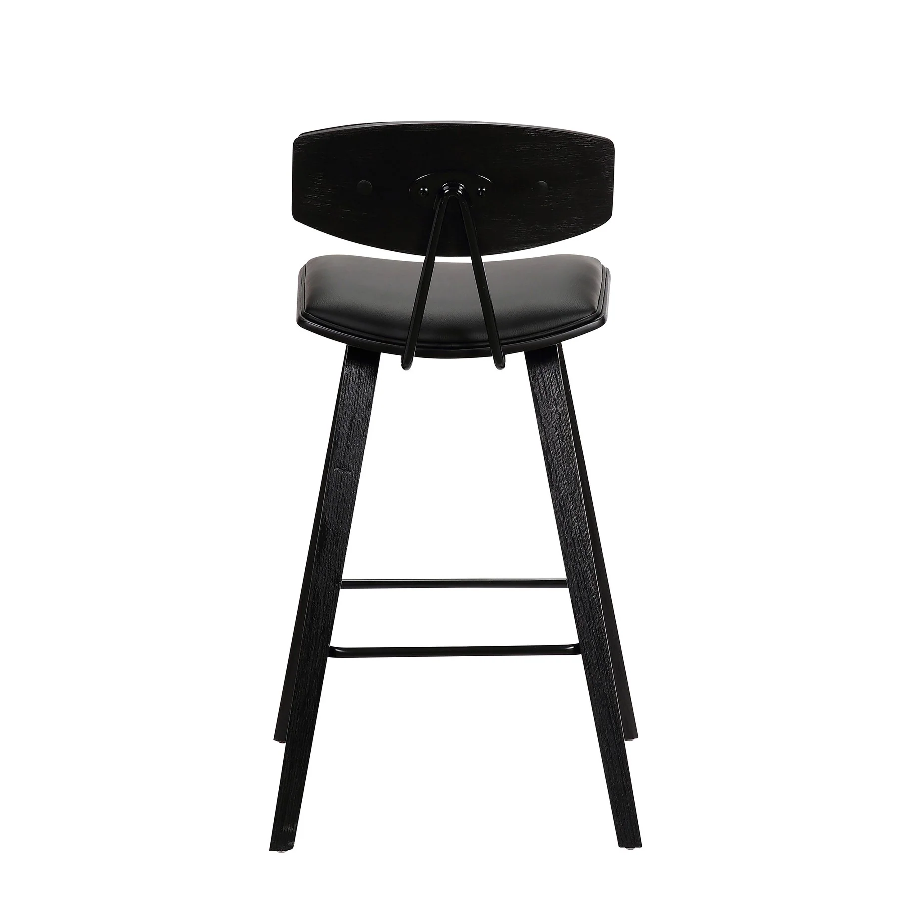 Fox 25.5" Counter Height Black Faux Leather and Black Wood Mid-Century Modern Bar Stool - Image 5
