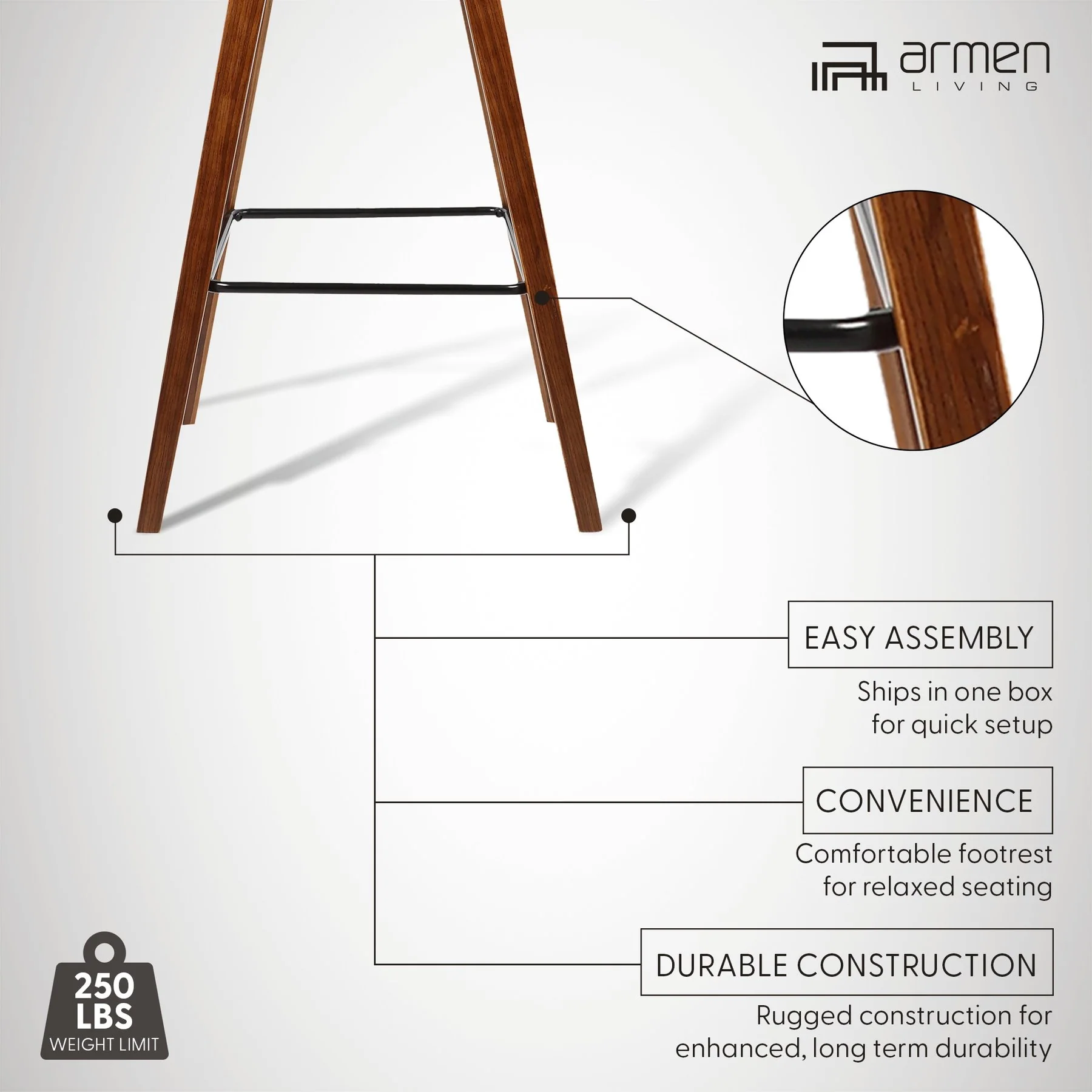 Fox 25.5" Counter Height Cream Faux Leather and Walnut Wood Mid-Century Modern Bar Stool - Image 9
