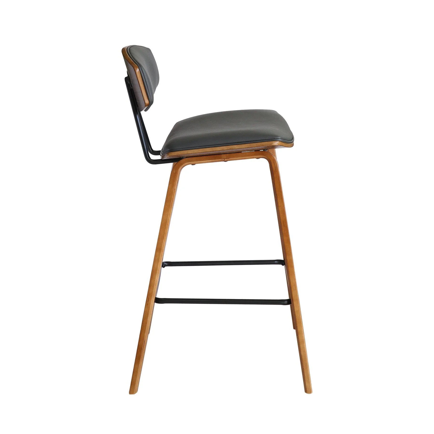 Fox 25.5" Counter Height Gray Faux Leather and Walnut Wood Mid-Century Modern Bar Stool - Image 3
