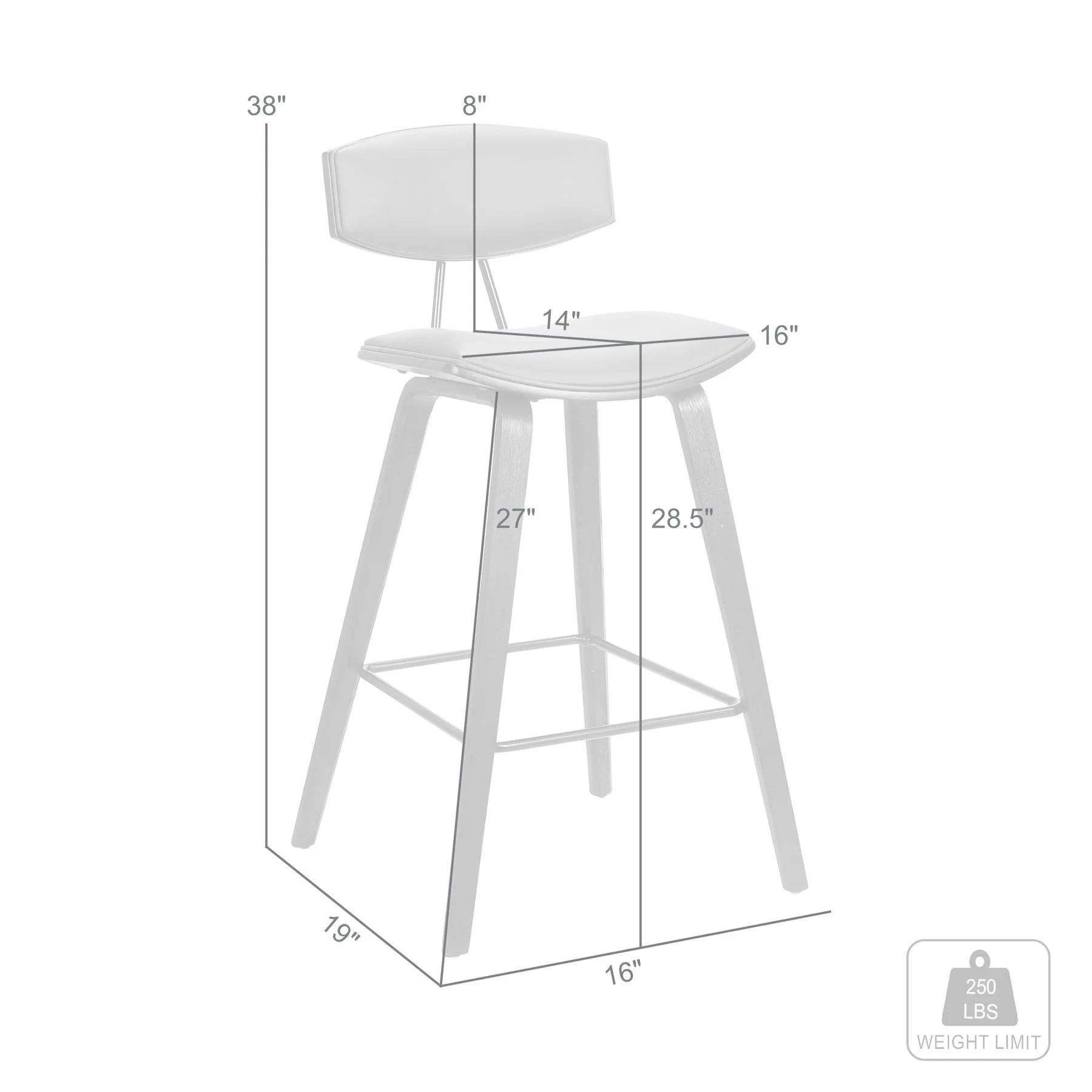 Fox 28.5" Bar Height Black Faux Leather and Black Wood Mid-Century Modern Bar Stool - Image 6