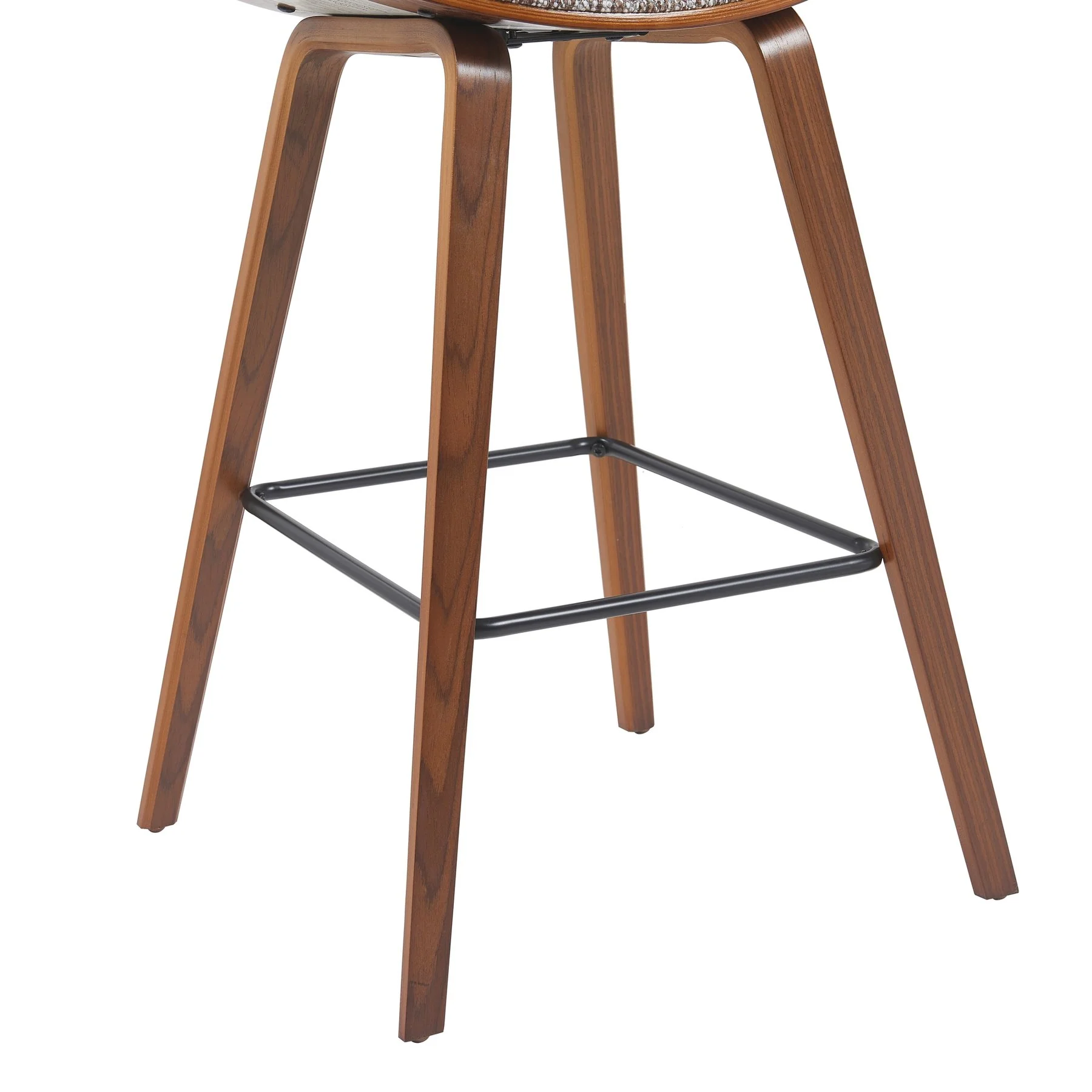 Fox Modern Swivel Bar Height Stool with Speckled Brown Upholstered Seat and Walnut Wood Frame - Image 6